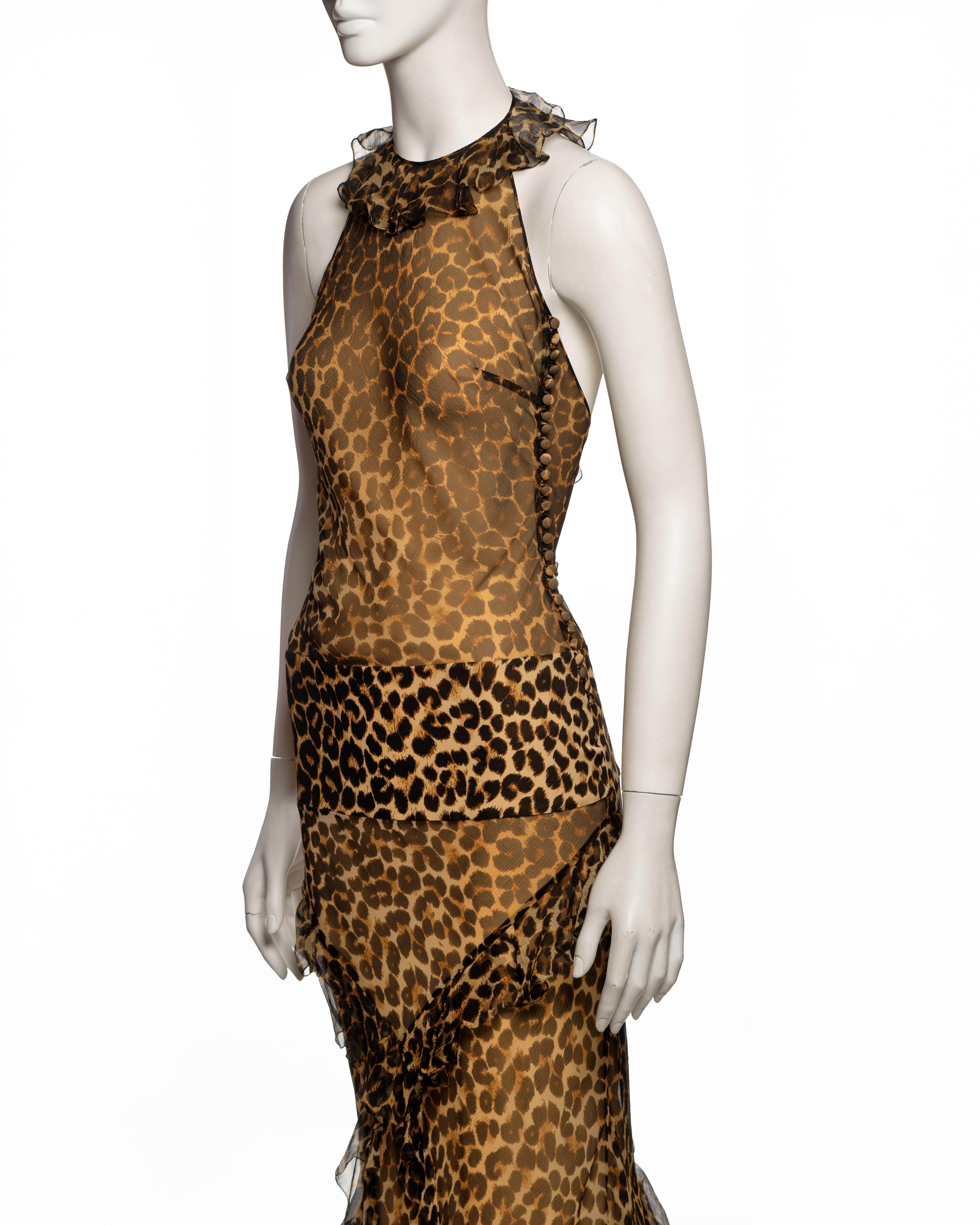 John Galliano, robe midi en mousseline de soie imprimée léopard, automne-hiver 2002 en vente 8