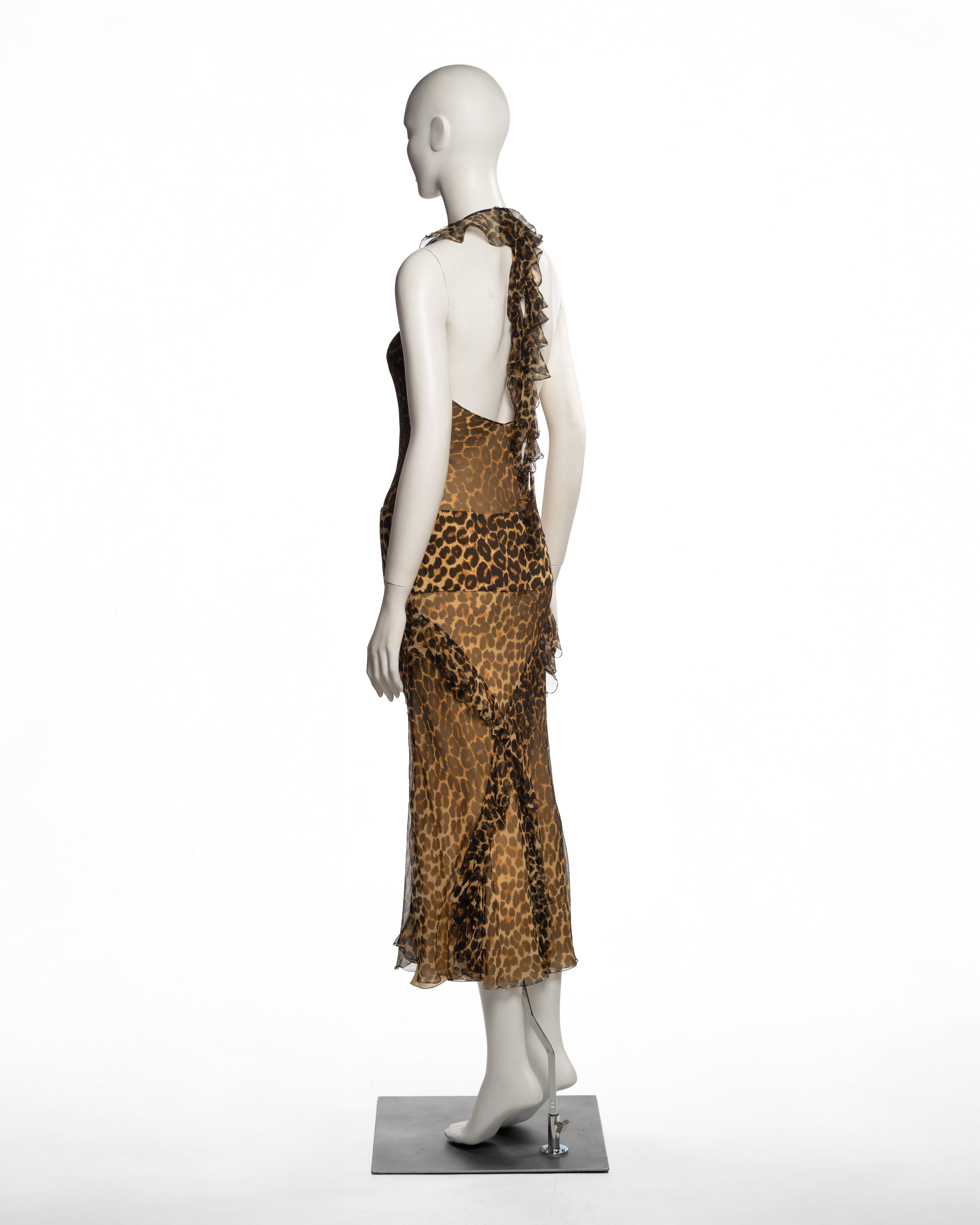 John Galliano, robe midi en mousseline de soie imprimée léopard, automne-hiver 2002 en vente 9