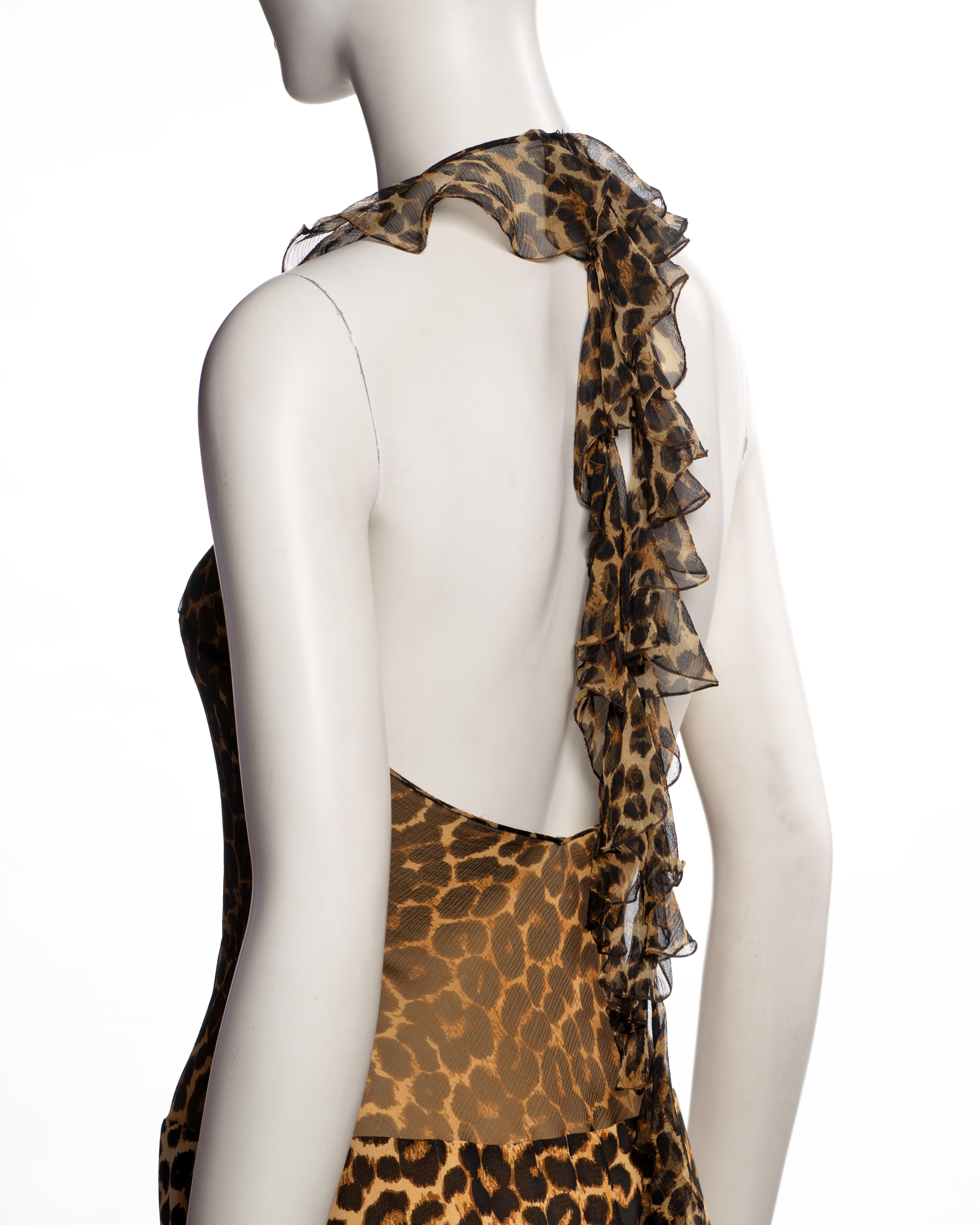 John Galliano, robe midi en mousseline de soie imprimée léopard, automne-hiver 2002 en vente 10