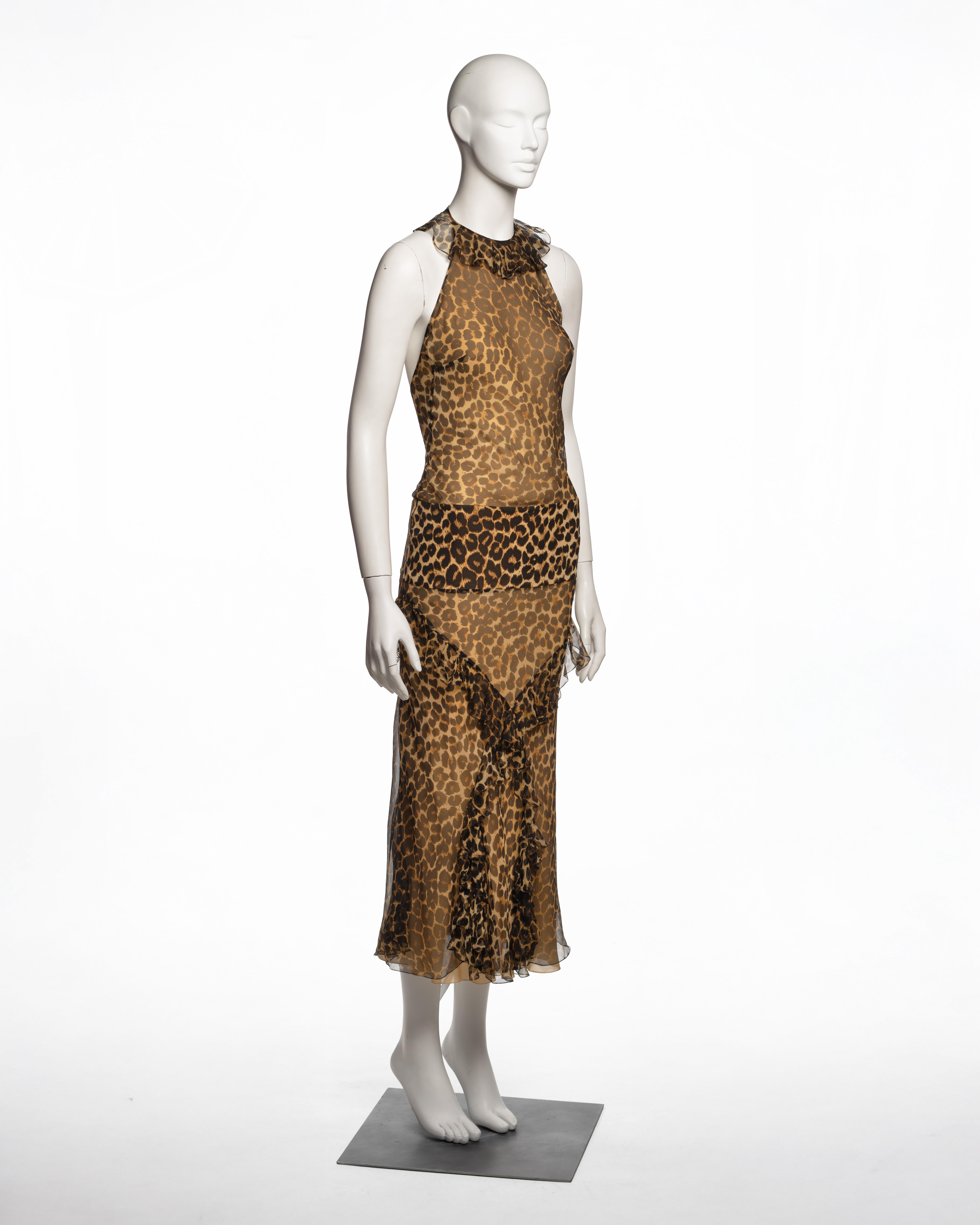 John Galliano, robe midi en mousseline de soie imprimée léopard, automne-hiver 2002 Pour femmes en vente