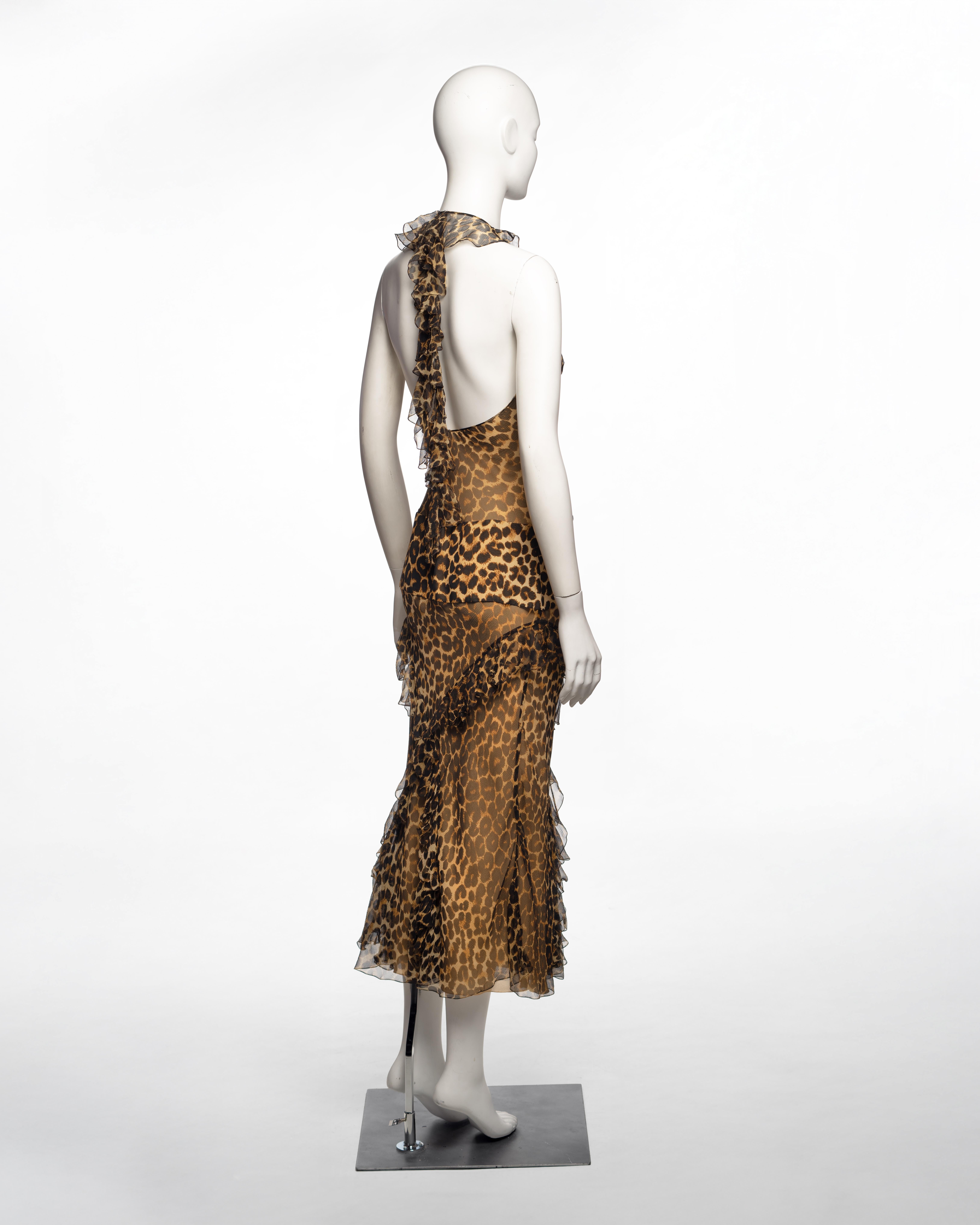 John Galliano, robe midi en mousseline de soie imprimée léopard, automne-hiver 2002 en vente 2