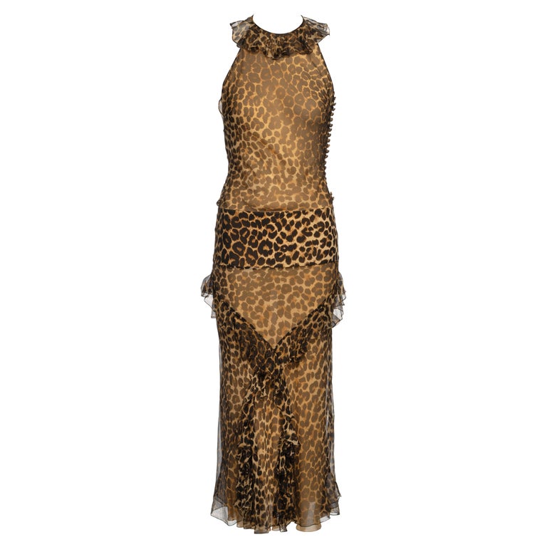 John Galliano Leopard Print Silk Chiffon Midi Dress, FW 2002 For Sale at  1stDibs