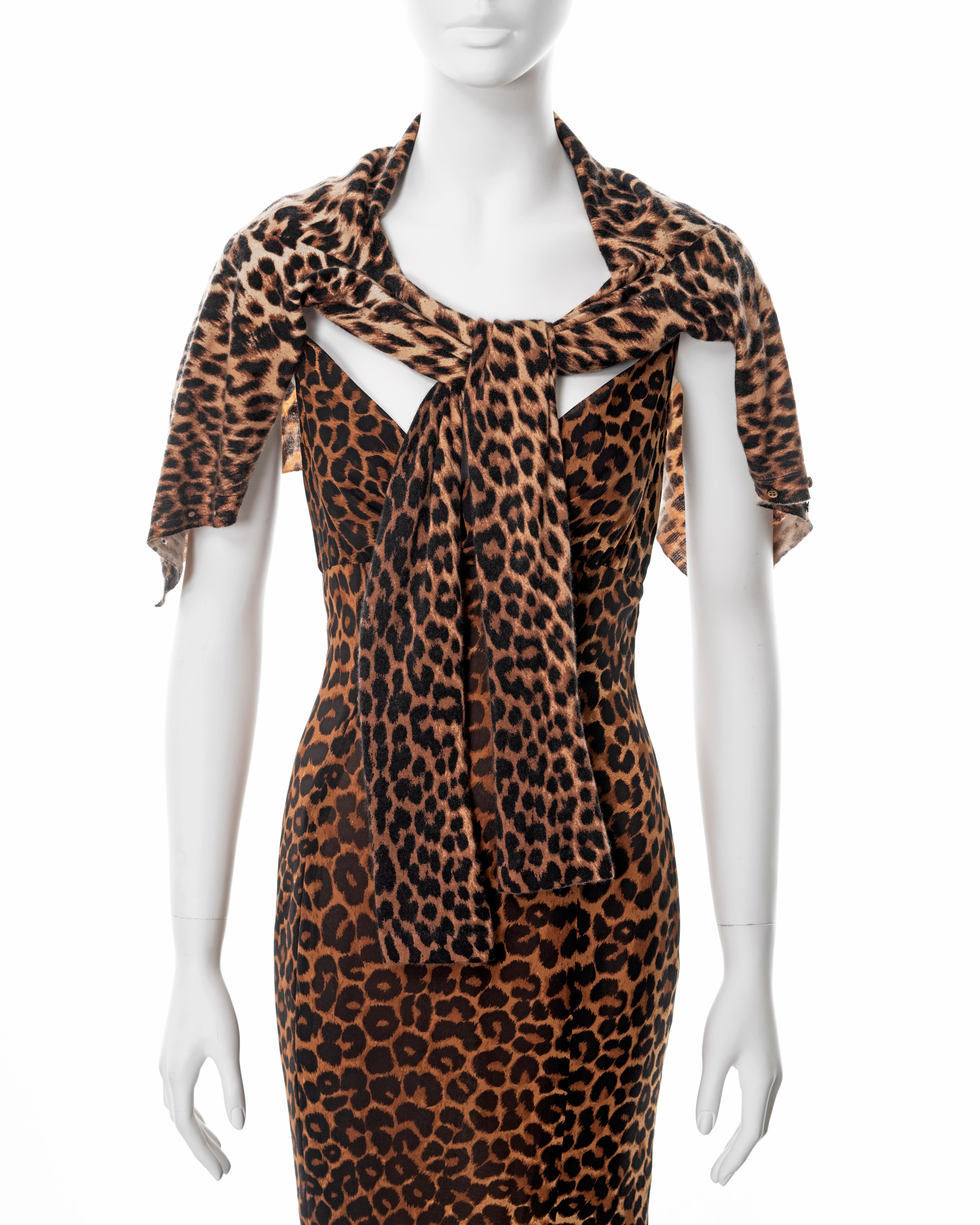 John Galliano leopard print silk slip dress and cashmere cardigan set, ss 1999 In Excellent Condition In London, GB