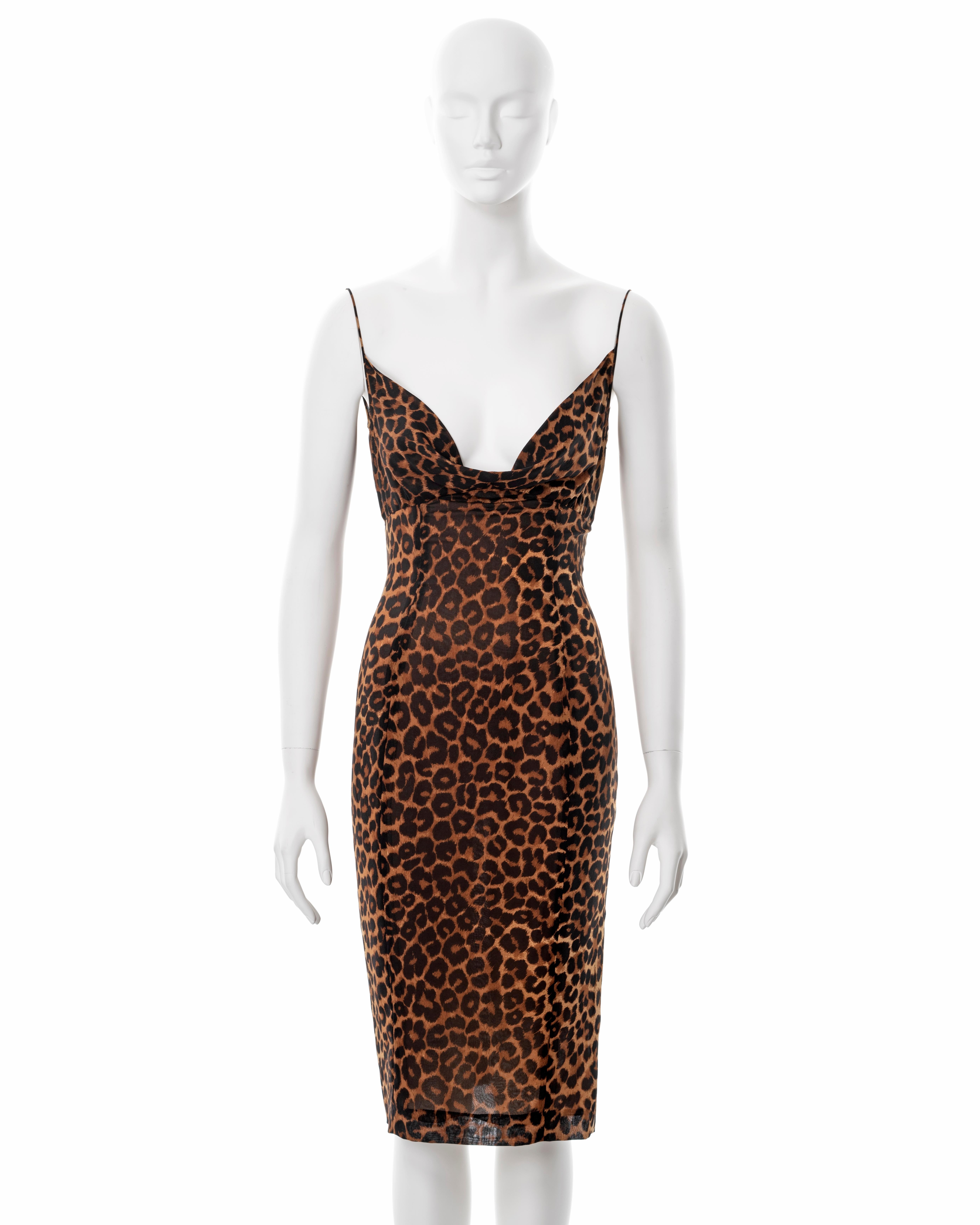 Women's John Galliano leopard print silk slip dress and cashmere cardigan set, ss 1999