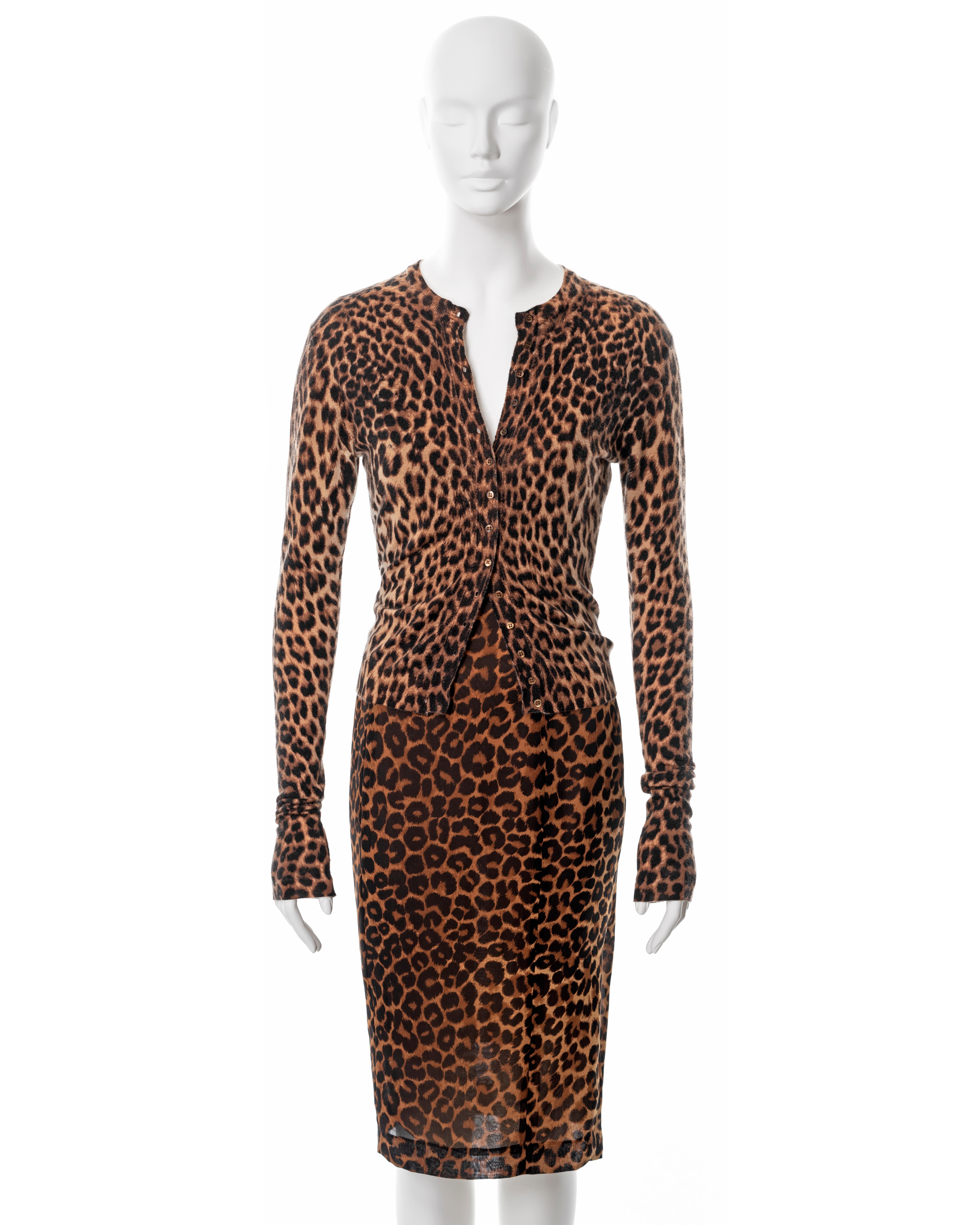 John Galliano leopard print silk slip dress and cashmere cardigan set, ss 1999 2