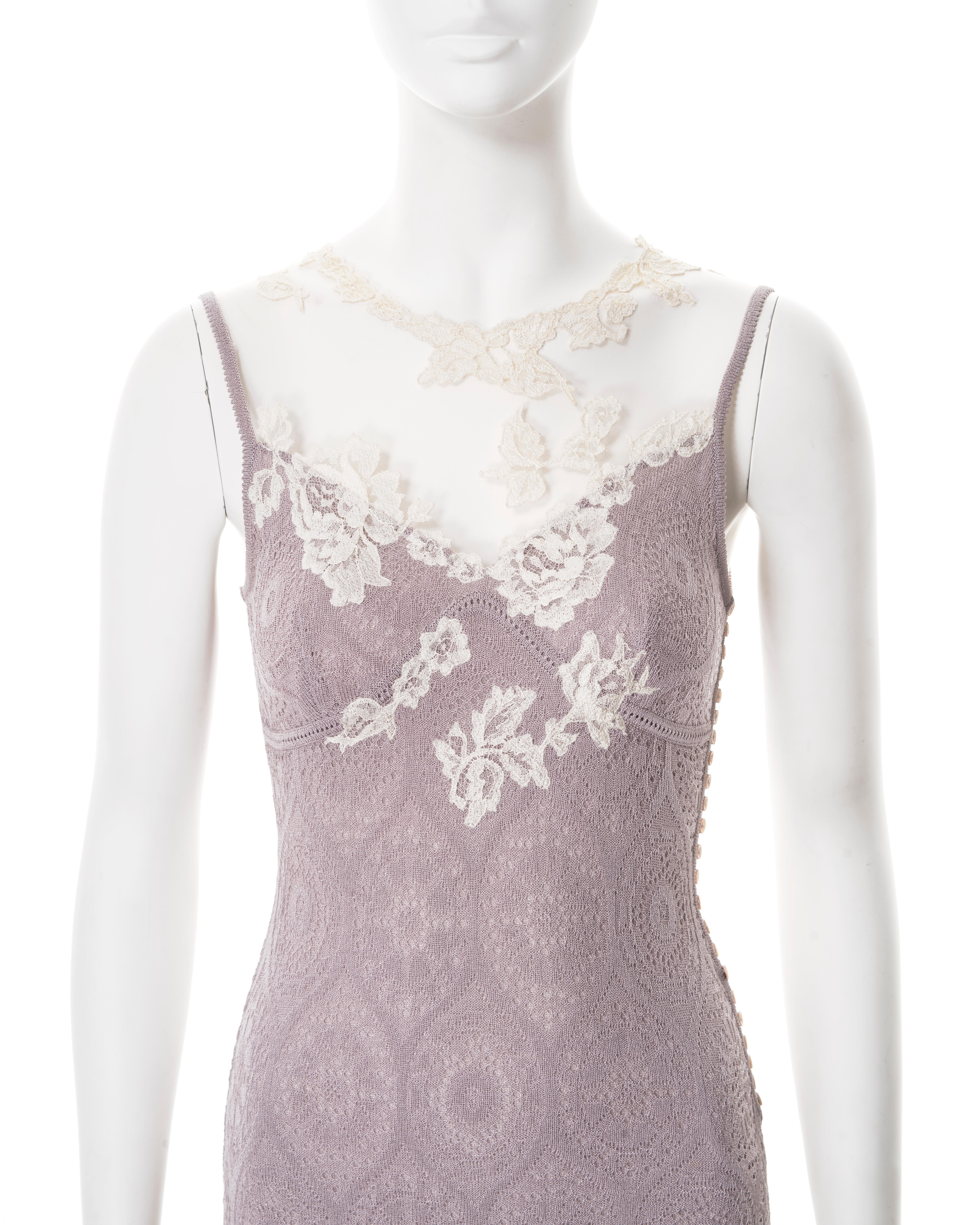 John Galliano lilac knitted lace dress with cream lace and mesh, ss 1998 In Good Condition For Sale In London, GB