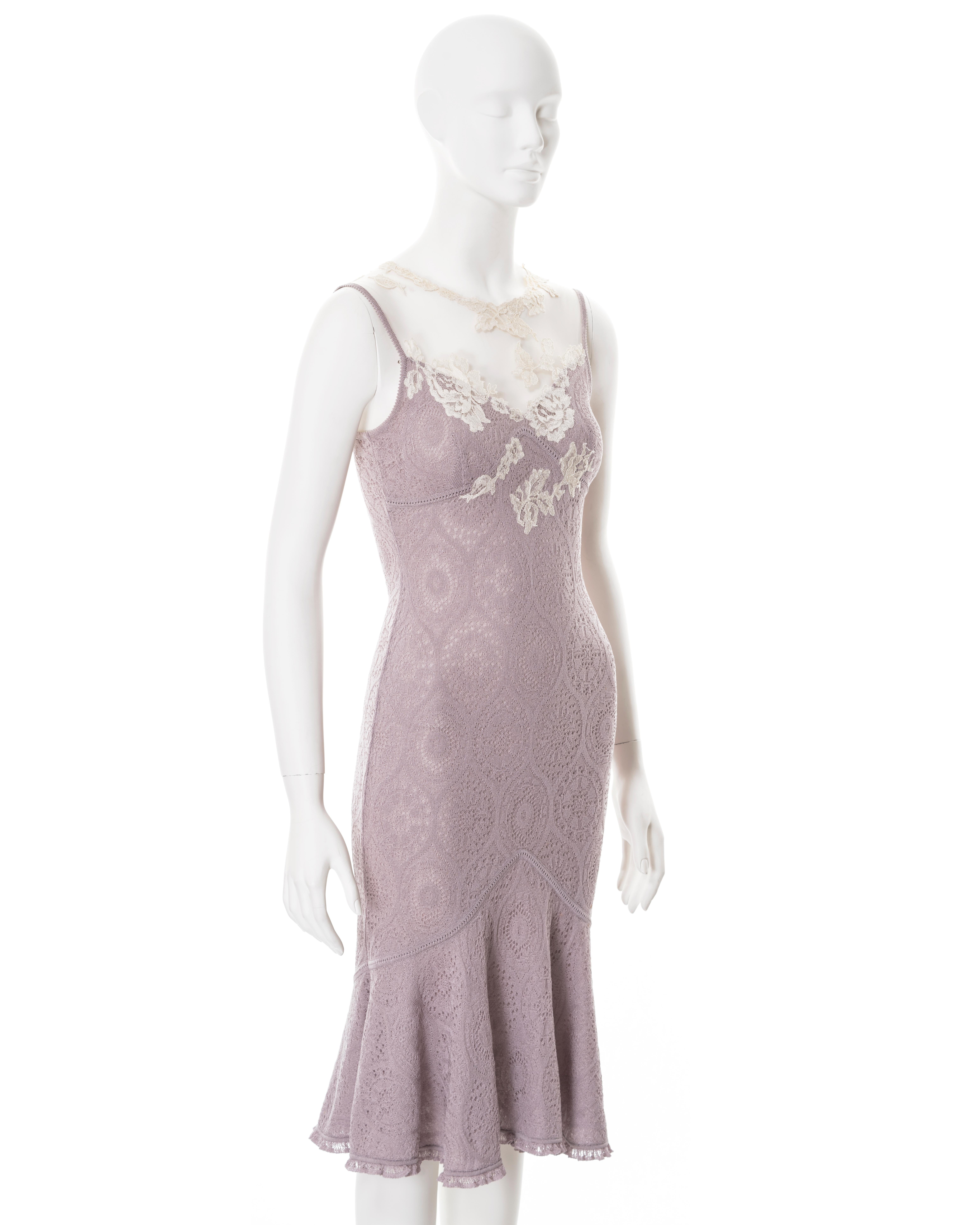 John Galliano lilac knitted lace dress with cream lace and mesh, ss 1998 1