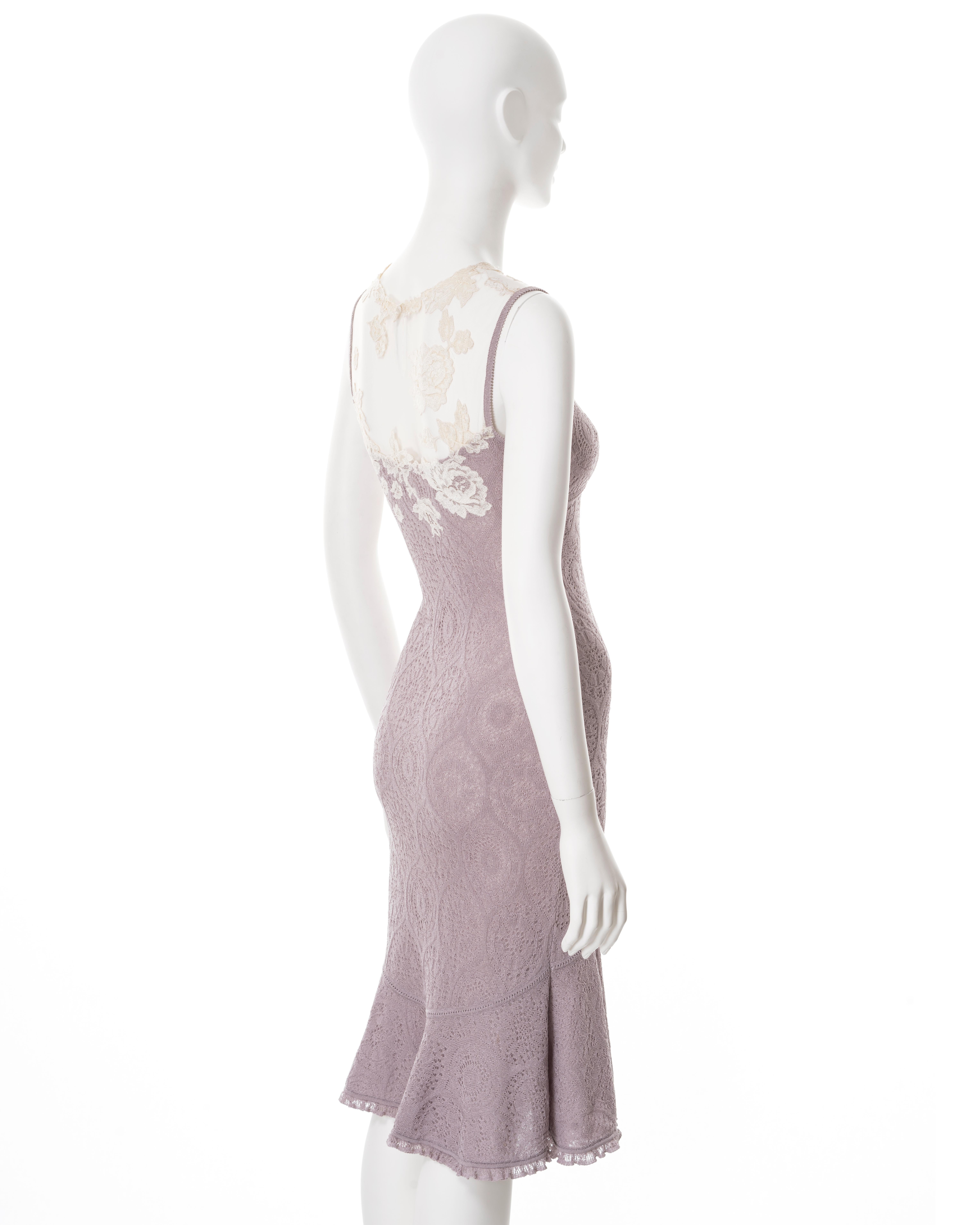 John Galliano lilac knitted lace dress with cream lace and mesh, ss 1998 For Sale 3