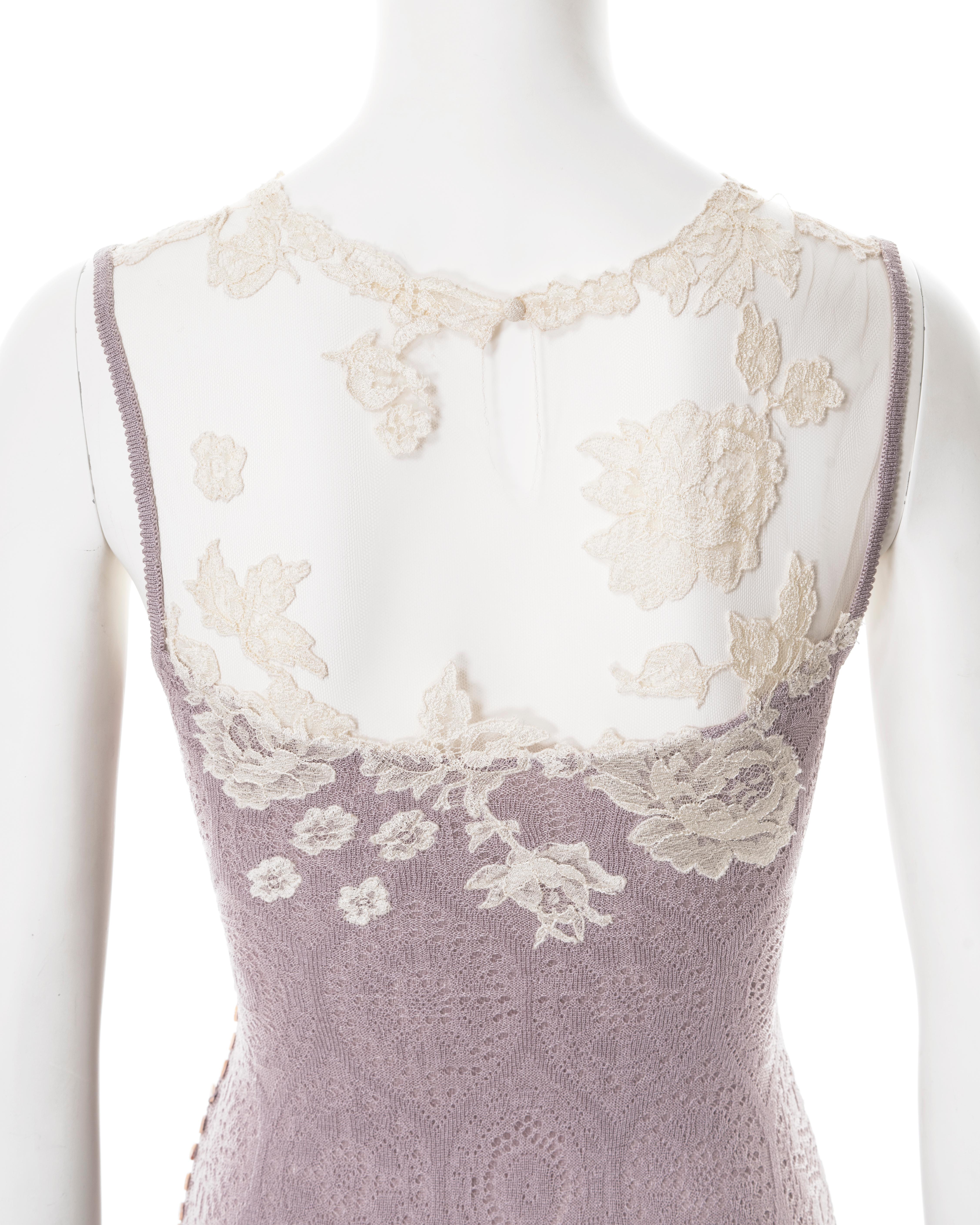 John Galliano lilac knitted lace dress with cream lace and mesh, ss 1998 For Sale 5