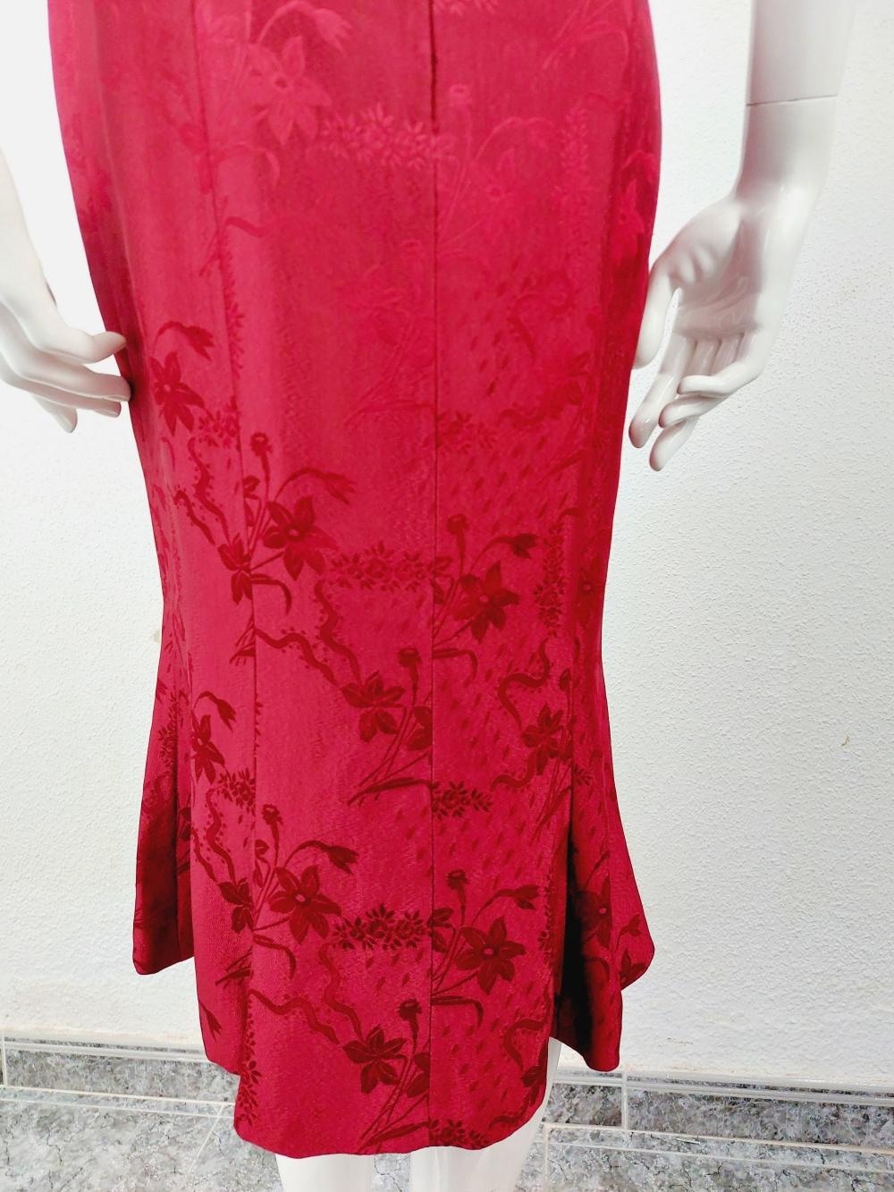 Women's or Men's John Galliano London Red Silk Brocade Floral Runway Evening Gown Dress w Stola For Sale