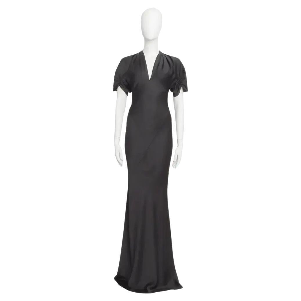 John Galliano Long Evening Gown with Bow Detail in Black Satin