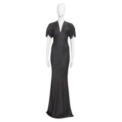 John Galliano Long Evening Gown with Bow Detail in Black Satin