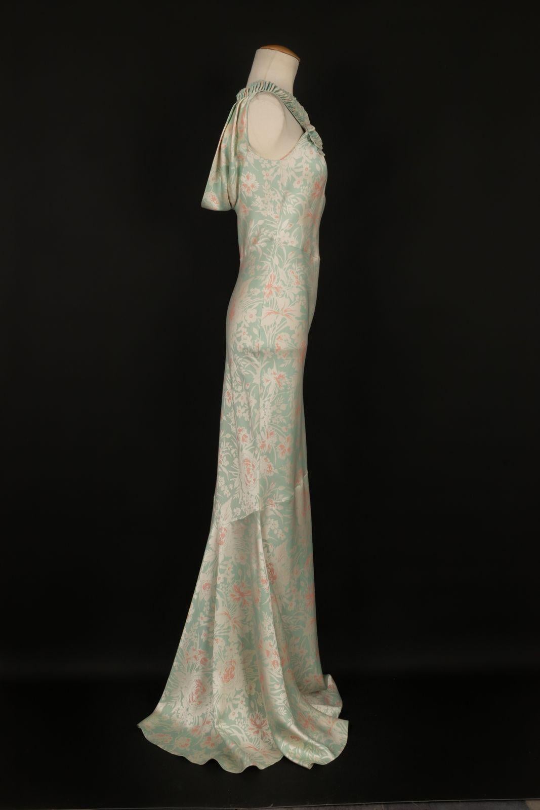 Women's John Galliano Long Silk Dress with Floral Patterns 36FR