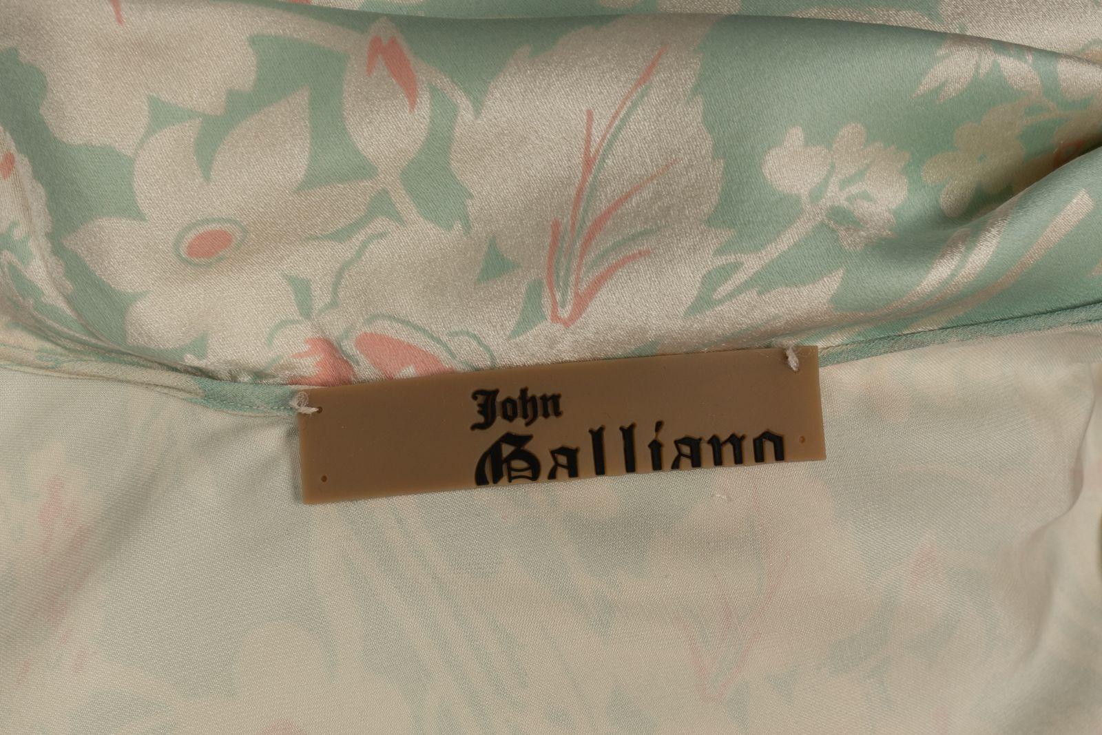 John Galliano Long Silk Dress with Floral Patterns 36FR 4