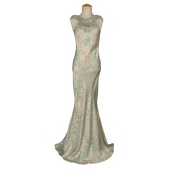 John Galliano Long Silk Dress with Floral Patterns 36FR