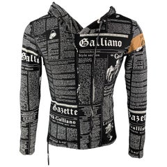 JOHN GALLIANO M Black & White Gazette Newspaper Print Cotton Hooded Pullover