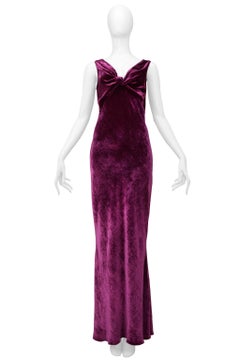 John Galliano Magenta Pink Velvet Knot Evening Gown 2006