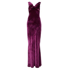 John Galliano Magenta Pink Velvet Knot Evening Gown 2006