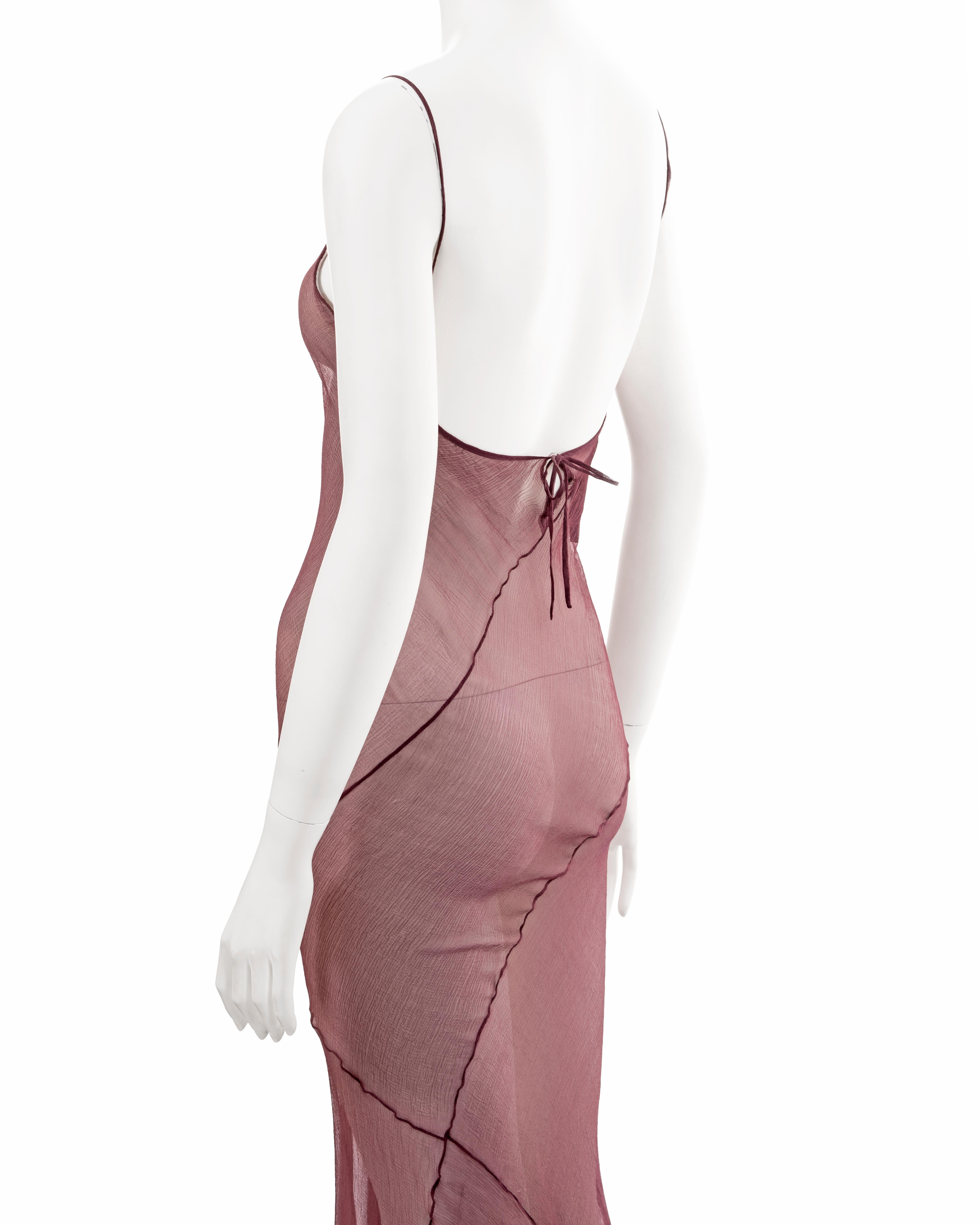 John Galliano maroon bias-cut silk chiffon evening slip dress, ss