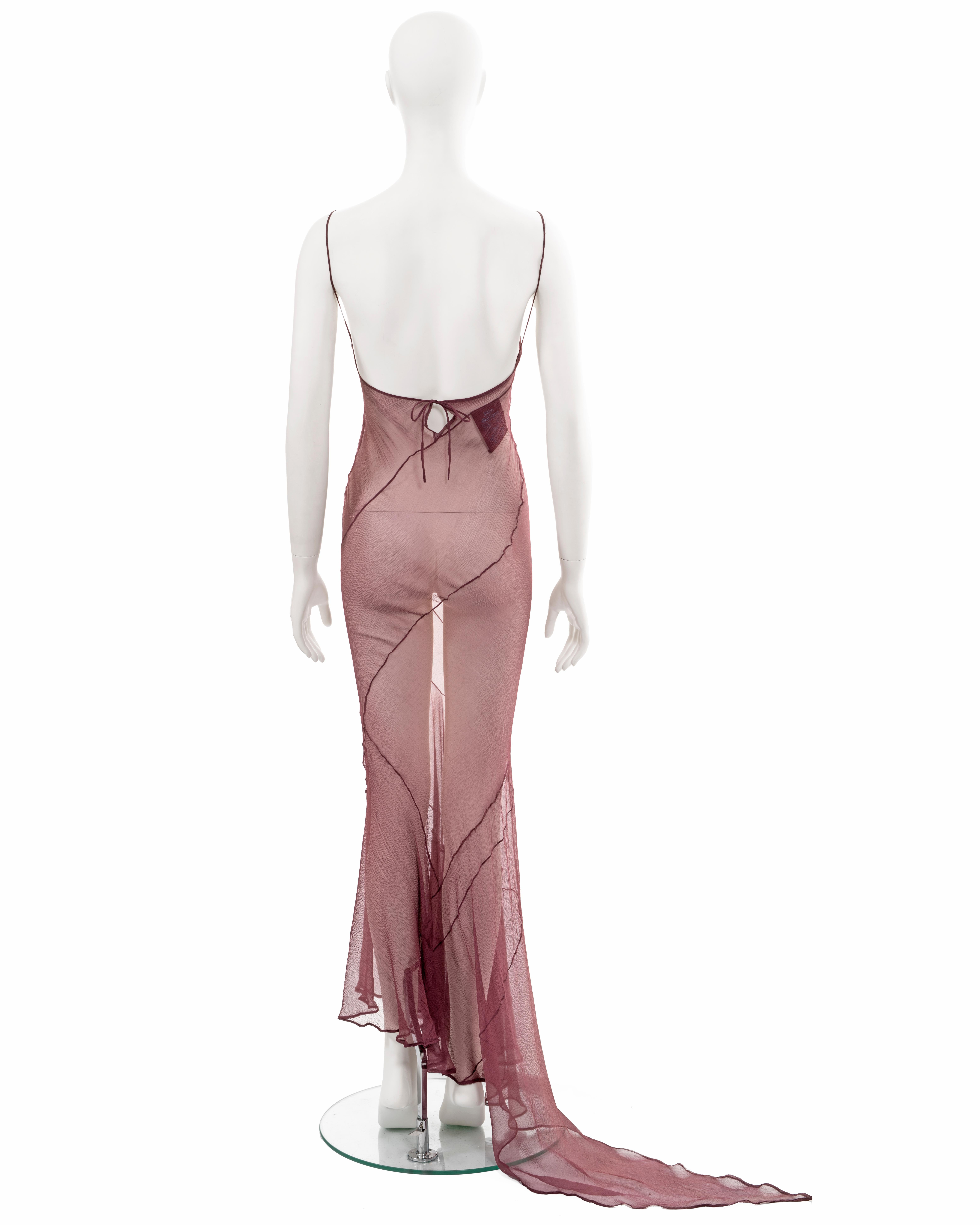 John Galliano maroon bias-cut silk chiffon evening slip dress, ss 1993 For Sale 8