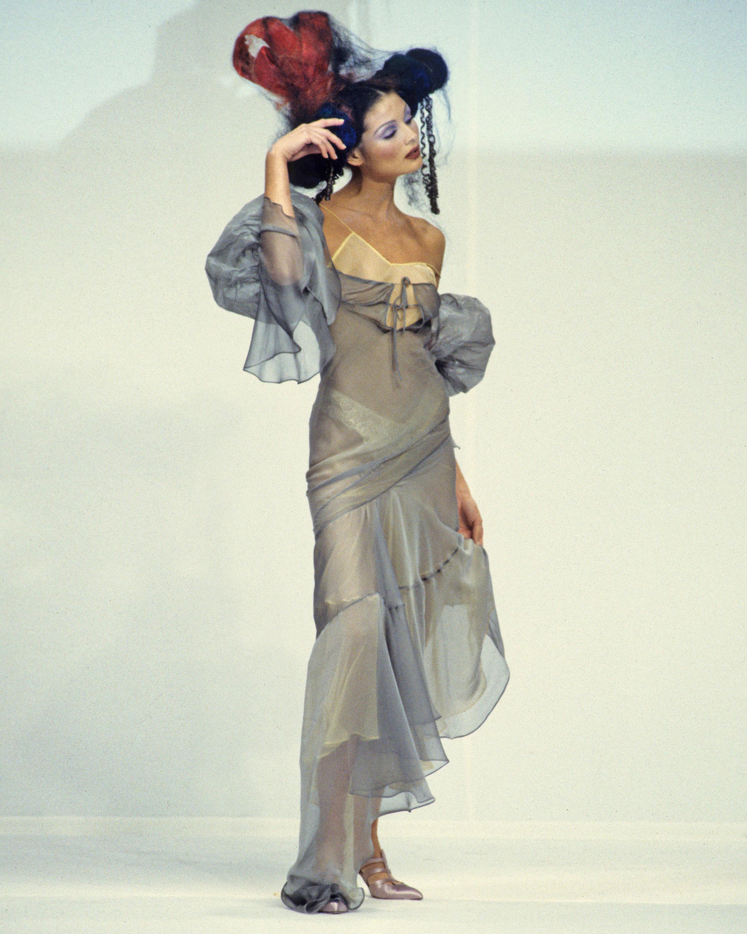 John Galliano maroon bias-cut silk chiffon evening slip dress, ss 1993 For Sale 2