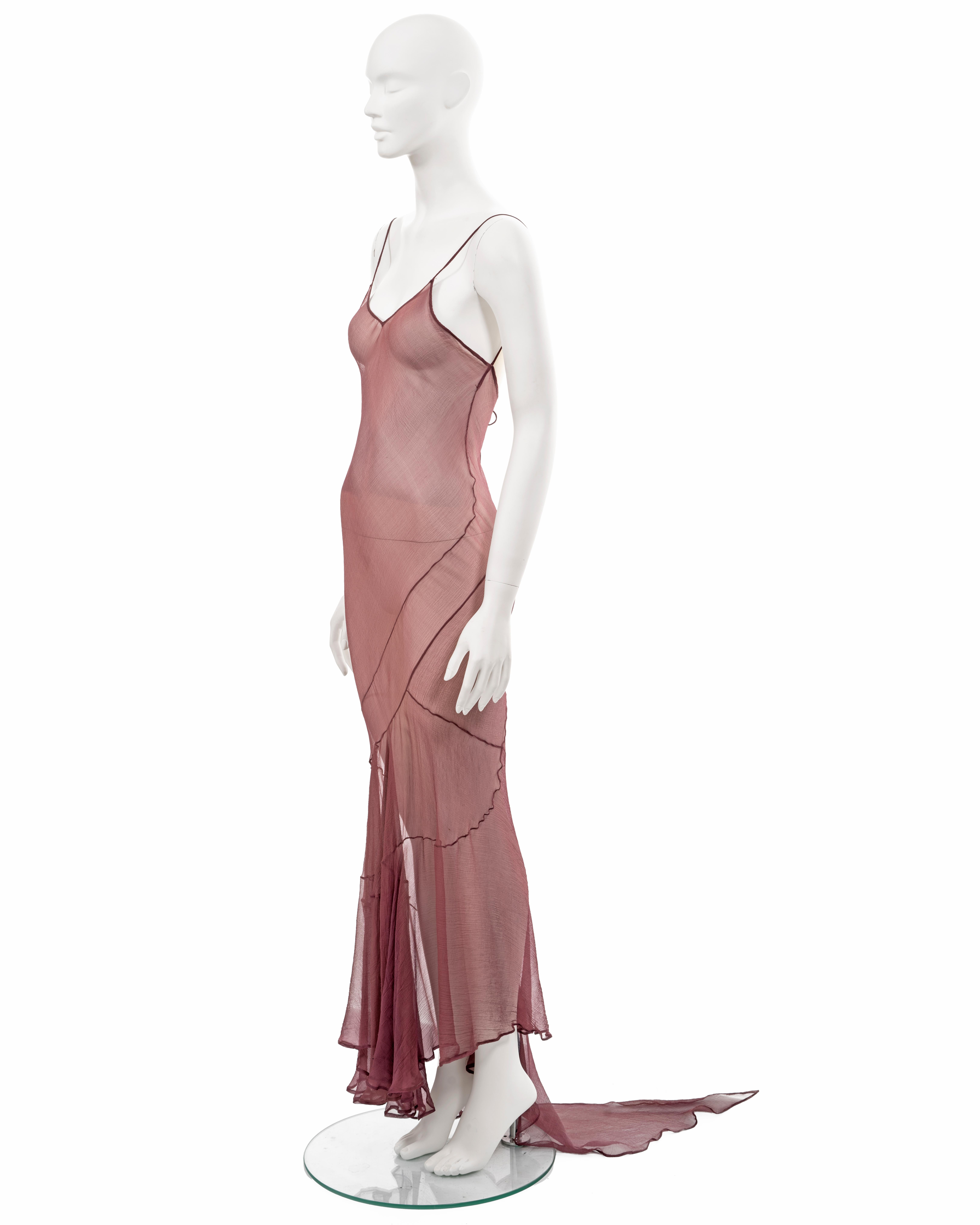 John Galliano maroon bias-cut silk chiffon evening slip dress, ss 1993 For Sale 4