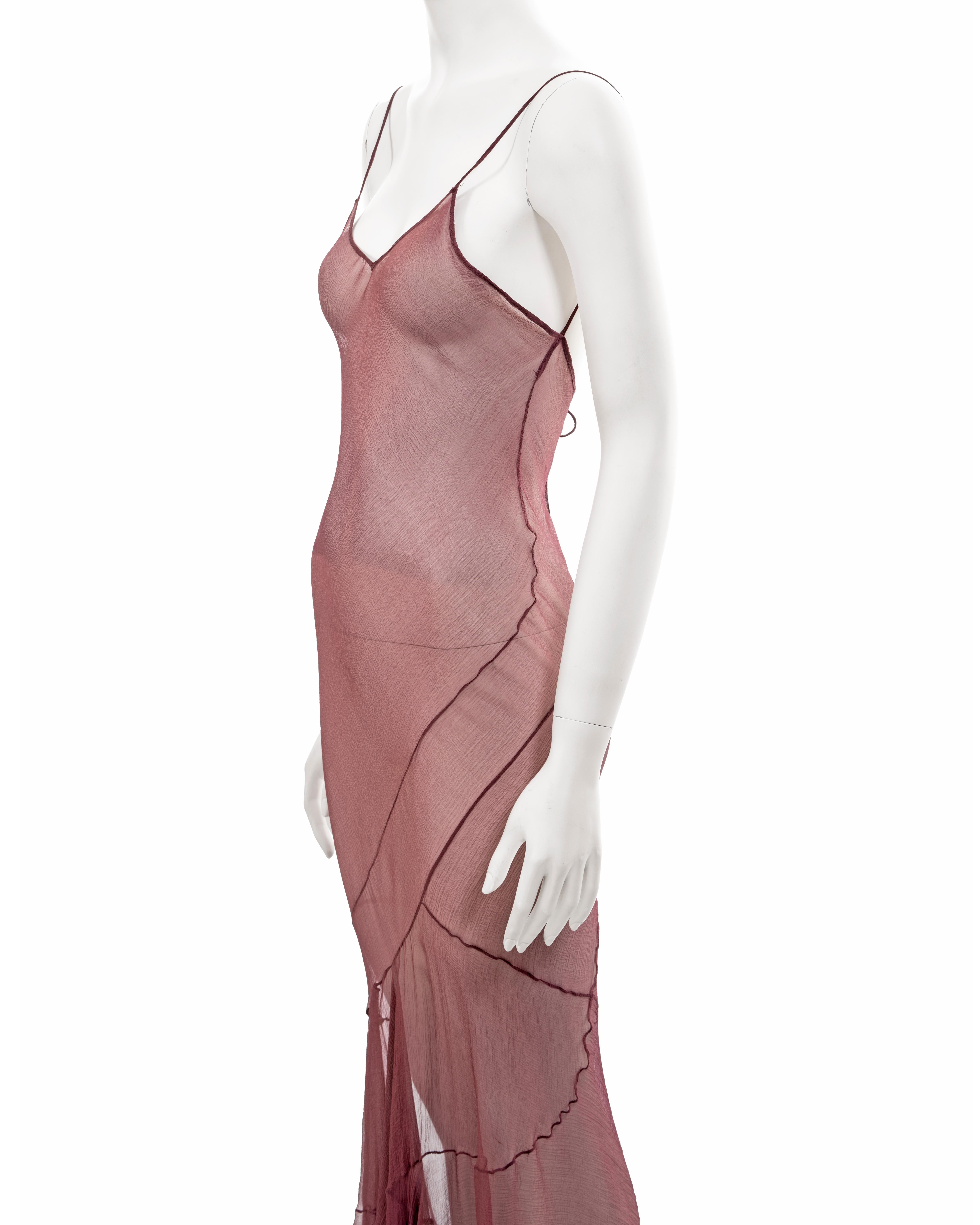John Galliano maroon bias-cut silk chiffon evening slip dress, ss 1993 For Sale 5