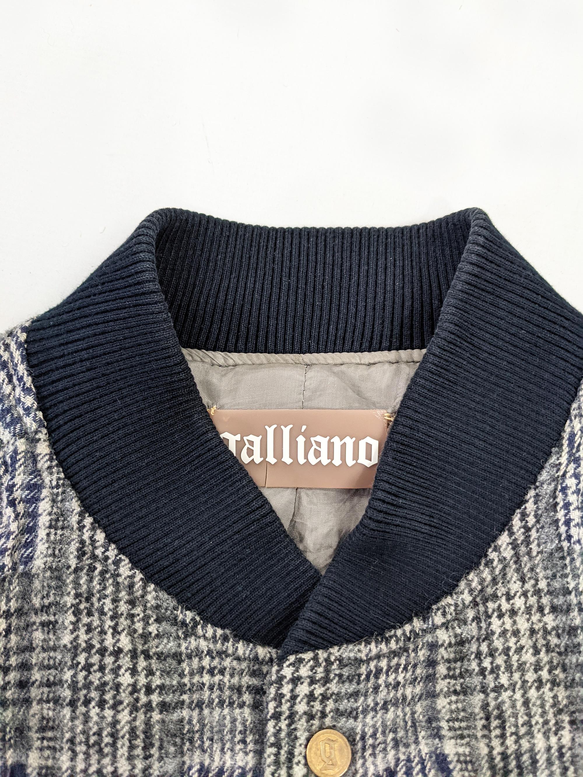 John Galliano Mens Prince of Wales Check Textured Wool Bomber Jacket, 2000s 1