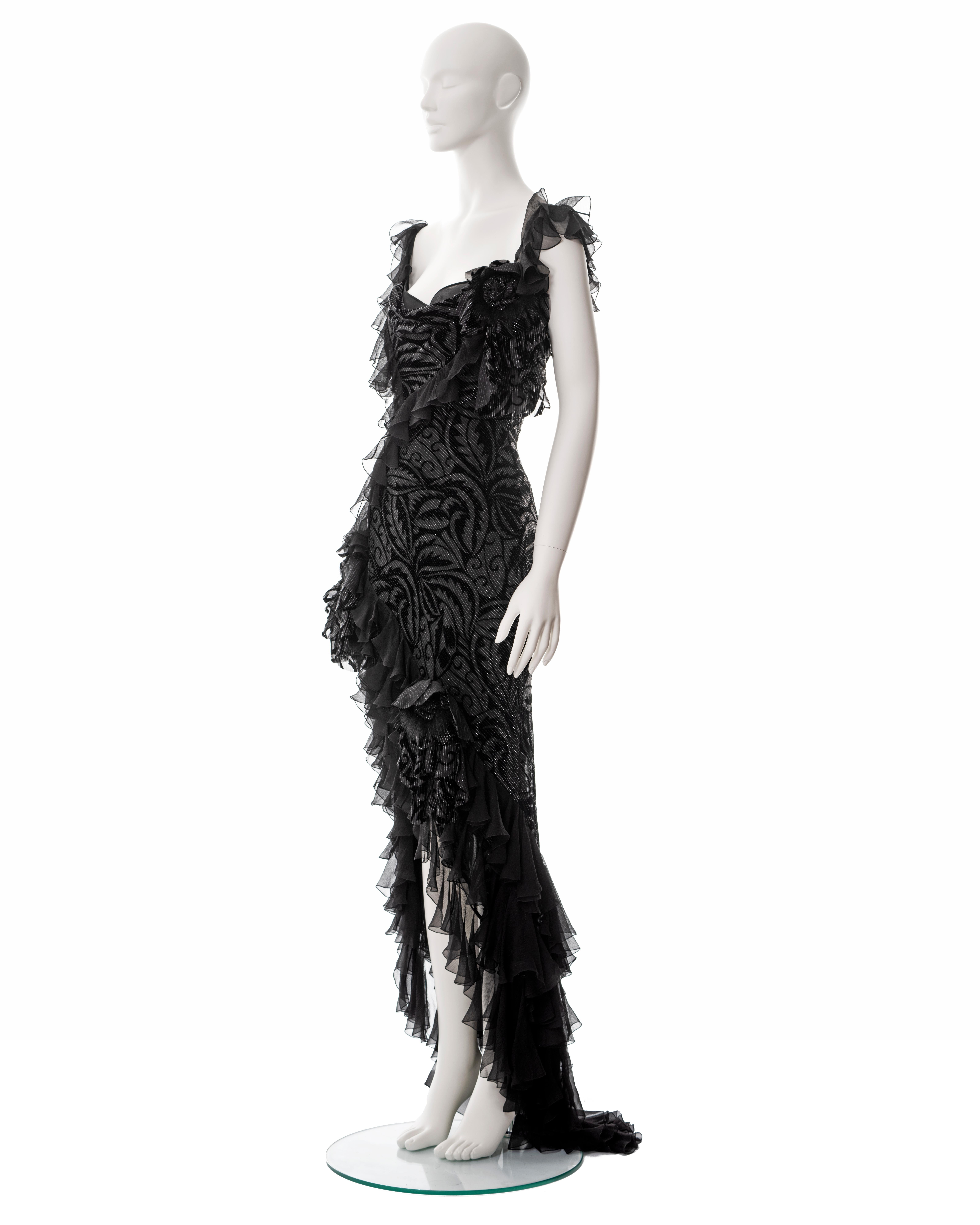 John Galliano metallic black bias cut chiffon evening dress, fw 2003 For Sale 6