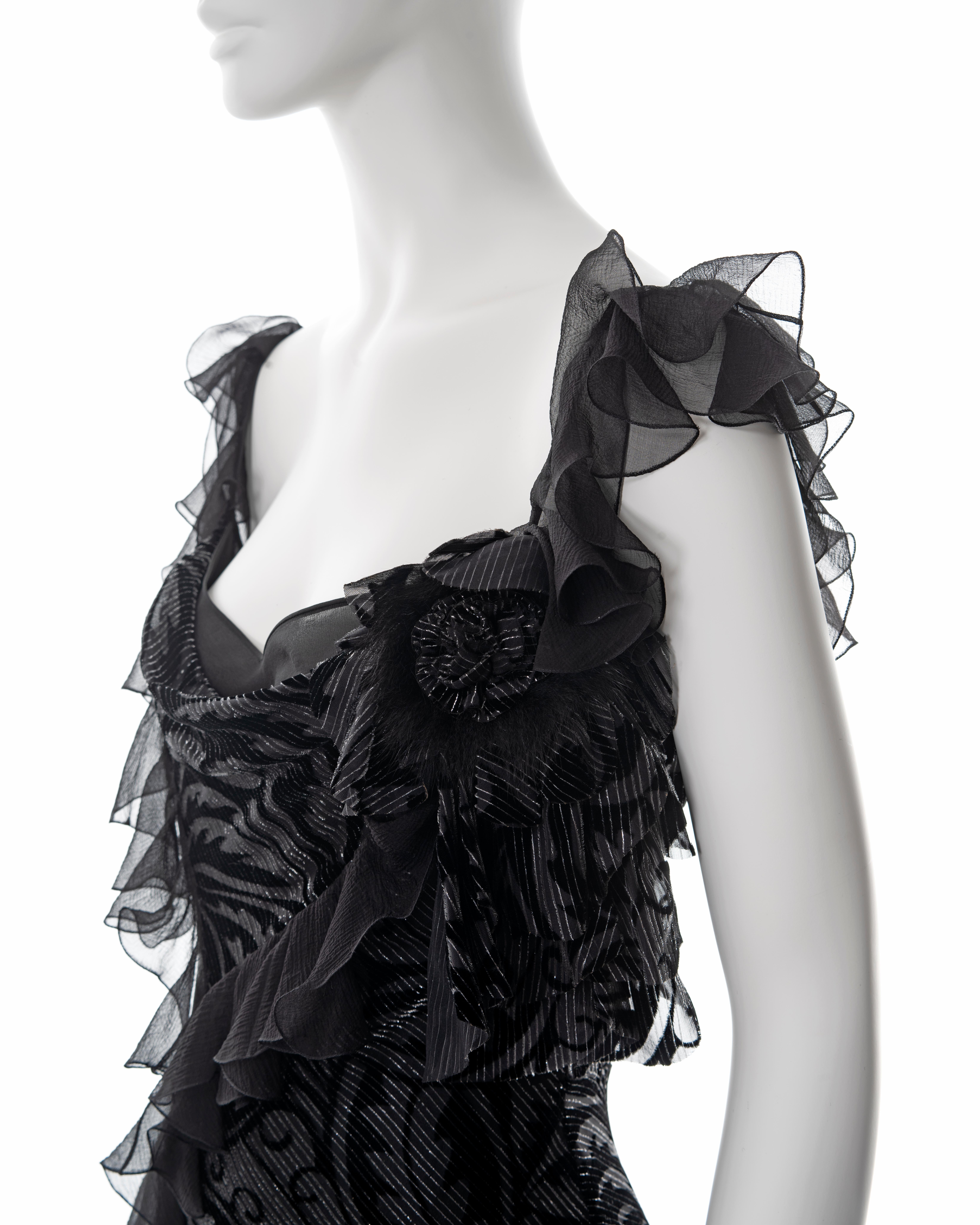 John Galliano metallic black bias cut chiffon evening dress, fw 2003 For Sale 7