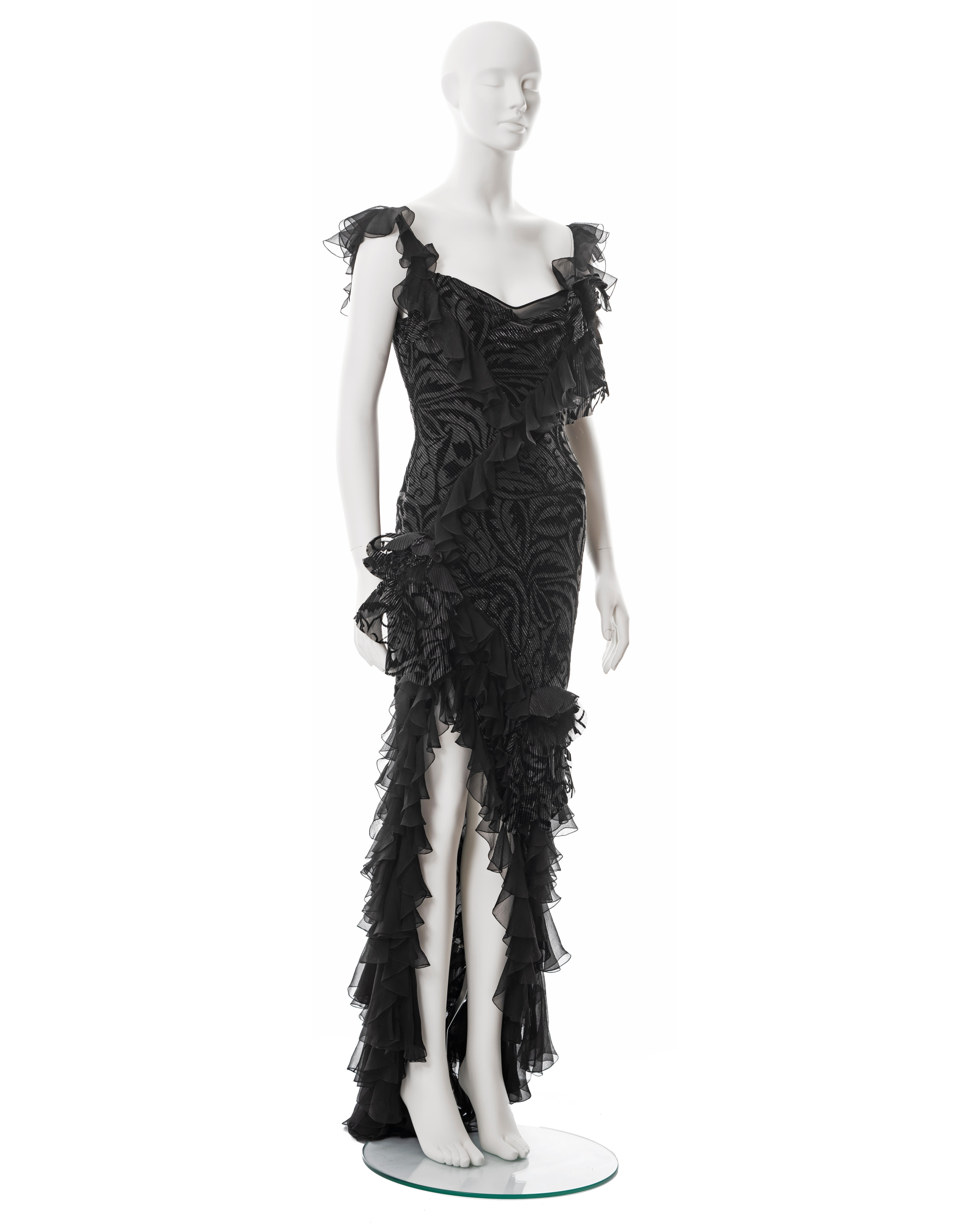 John Galliano metallic black bias cut chiffon evening dress, fw 2003 For Sale 1