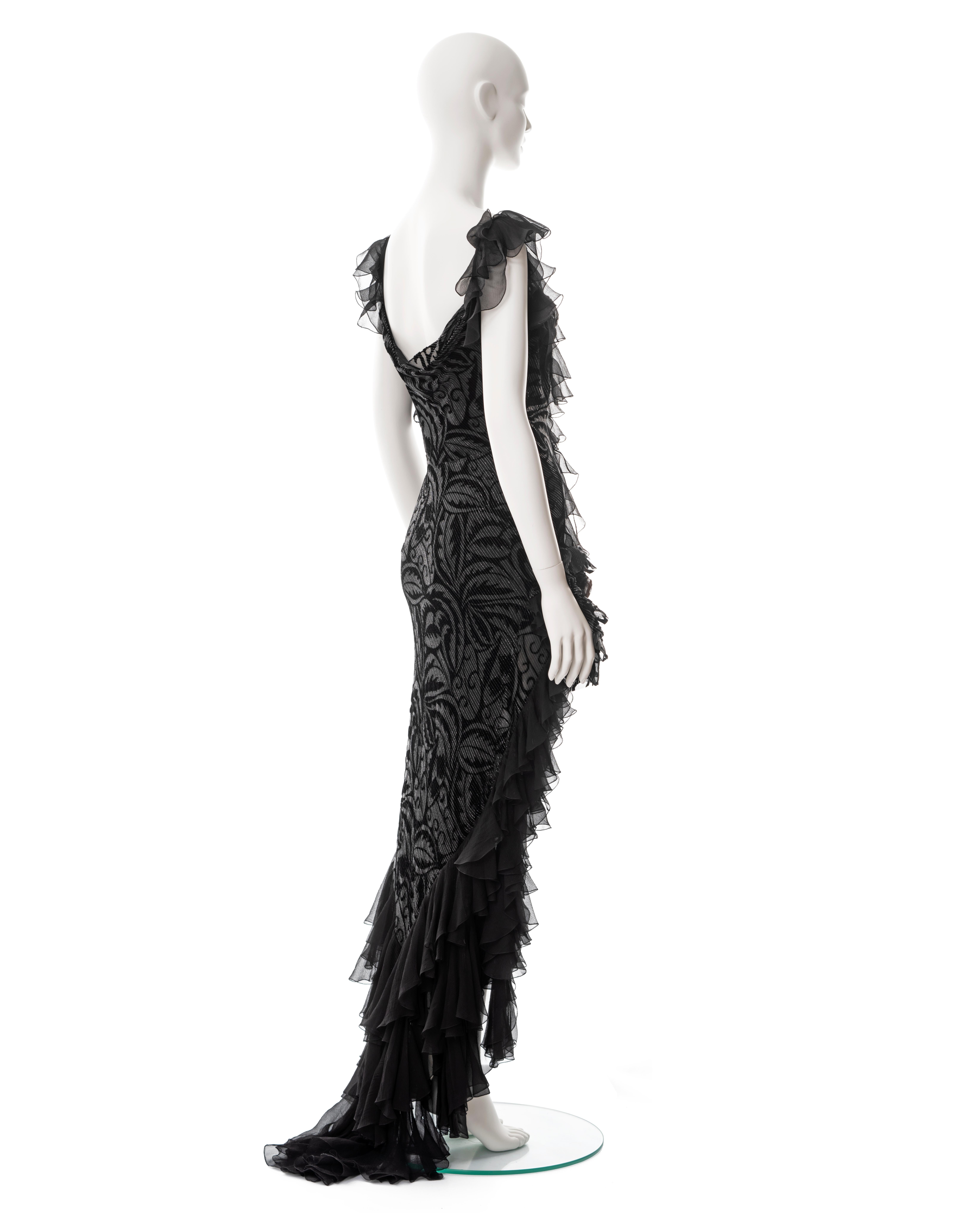 John Galliano metallic black bias cut chiffon evening dress, fw 2003 For Sale 1