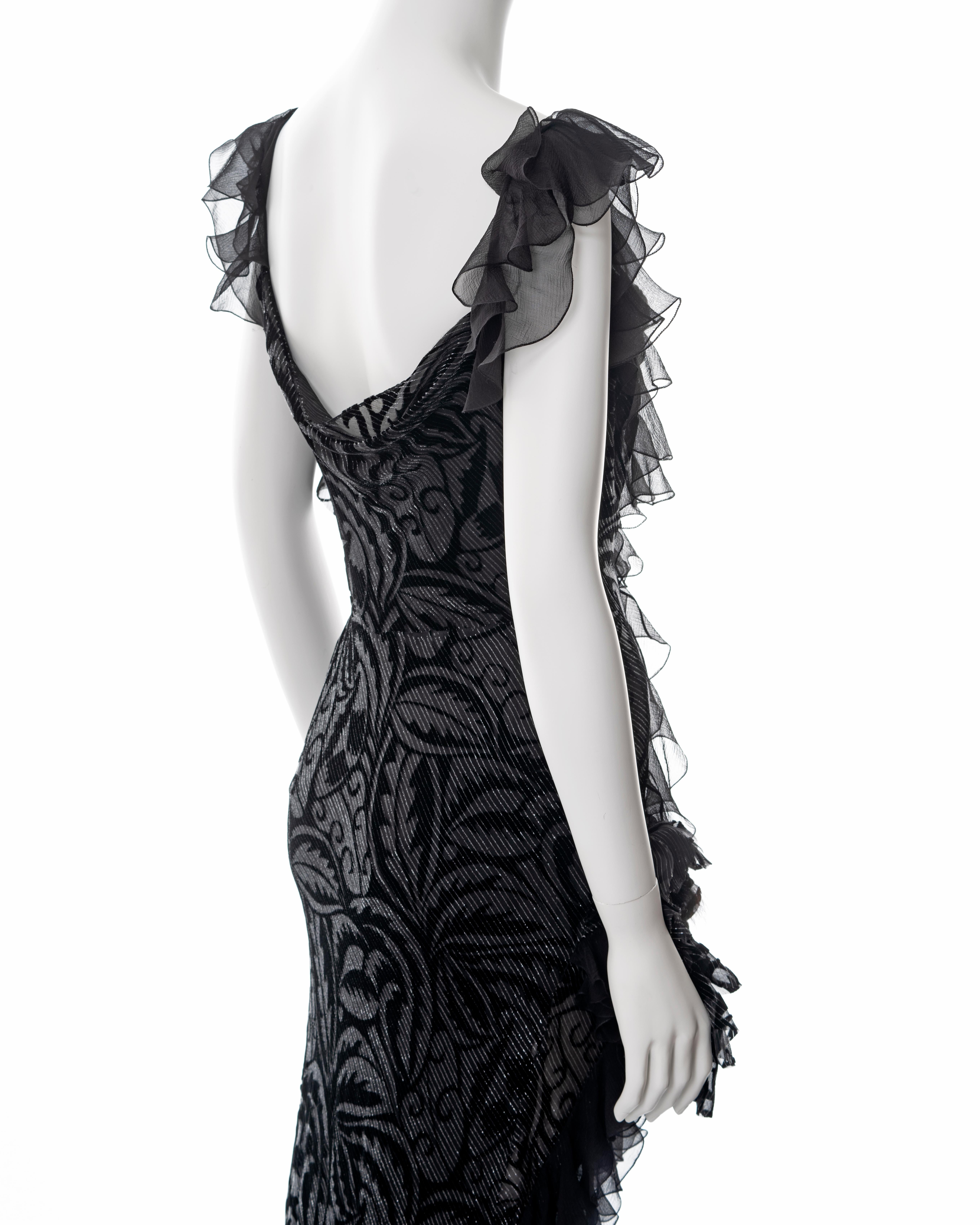 John Galliano metallic black bias cut chiffon evening dress, fw 2003 For Sale 3