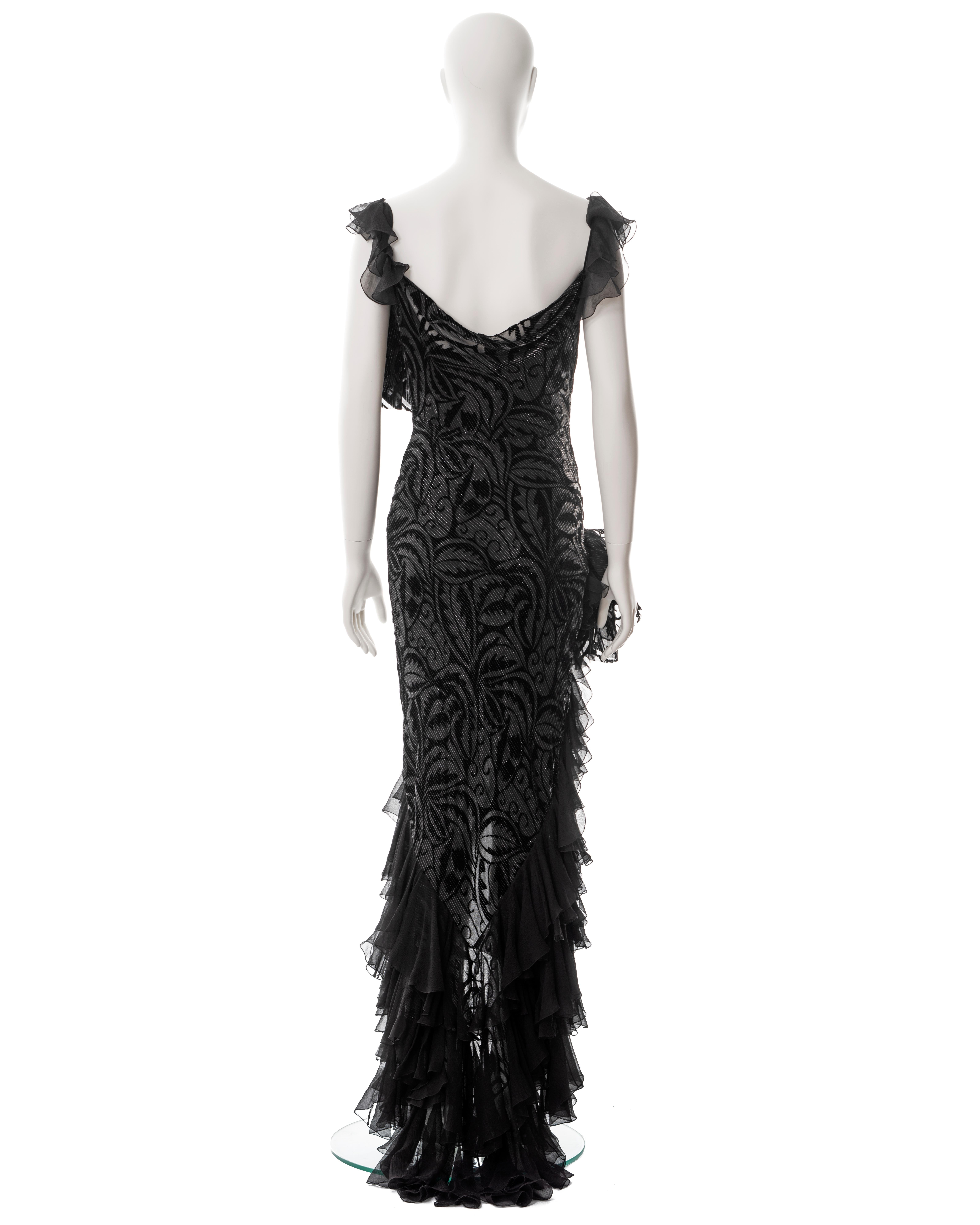 John Galliano metallic black bias cut chiffon evening dress, fw 2003 For Sale 4