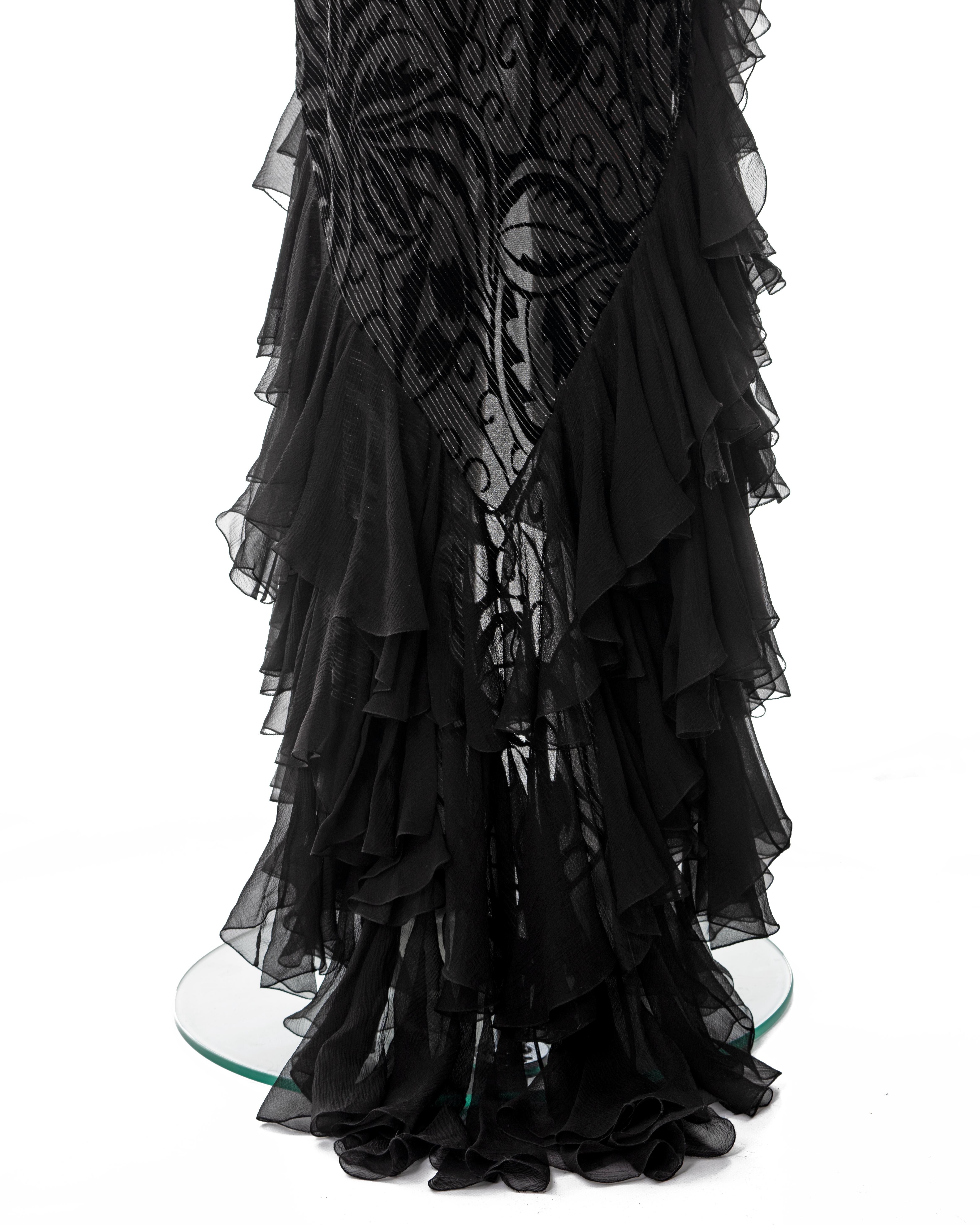 John Galliano metallic black bias cut chiffon evening dress, fw 2003 For Sale 5