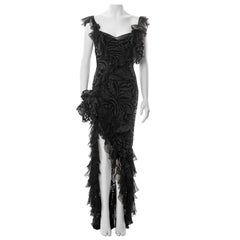 John Galliano Schwarzes schräg geschnittenes Metallic-Abendkleid aus Chiffon, H/W 2003