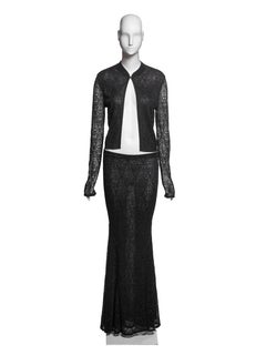 John Galliano Metallic Black Knit Lace 3-Piece Cardigan, Cami & Skirt, FW 1999