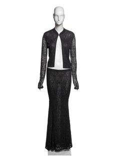 John Galliano Metallic Black Knit Lace 3-Piece Cardigan, Cami & Skirt, FW 1999