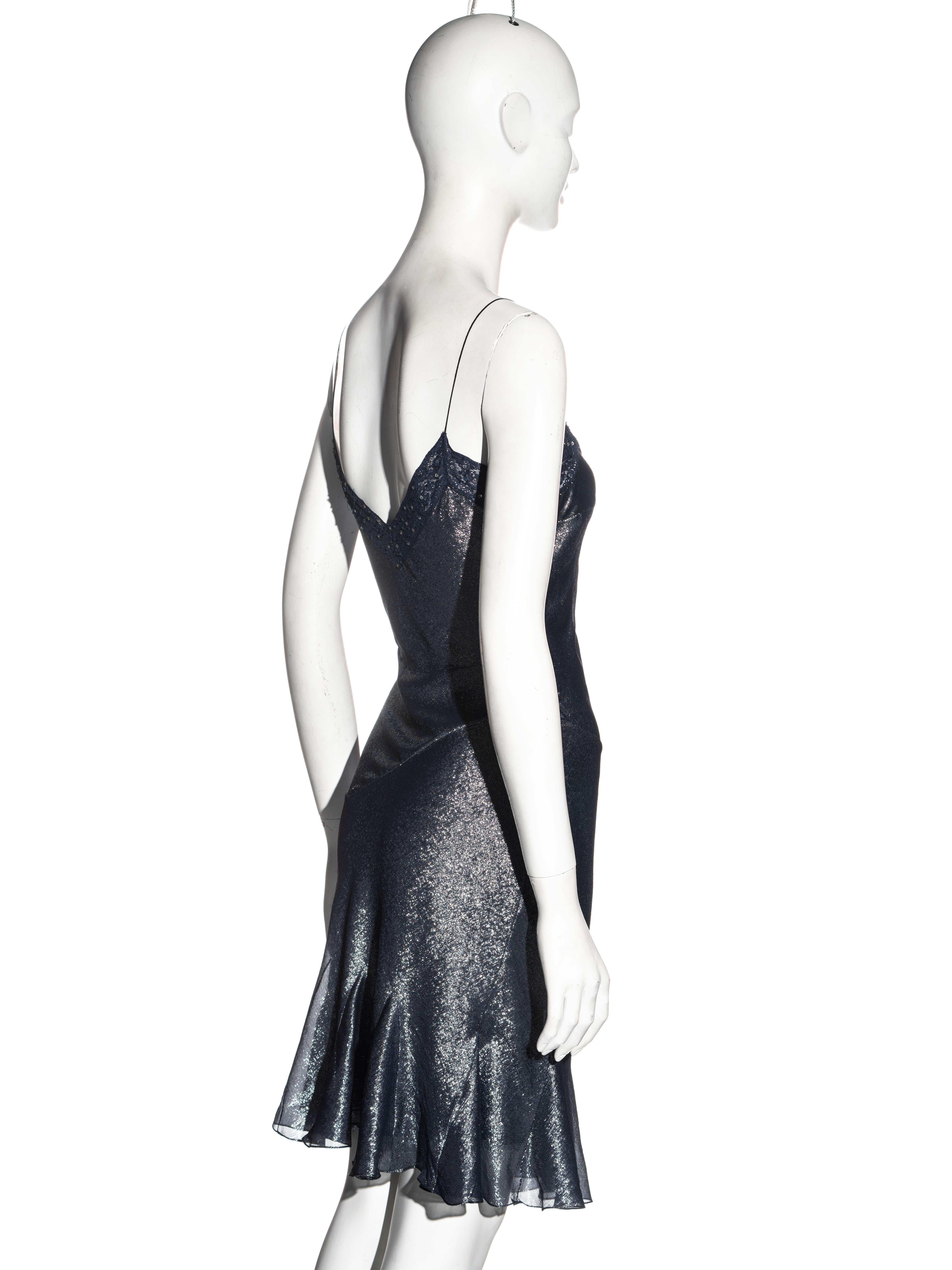 John Galliano metallic blue silk lurex and lace evening slip dress, ss 2004 For Sale 5