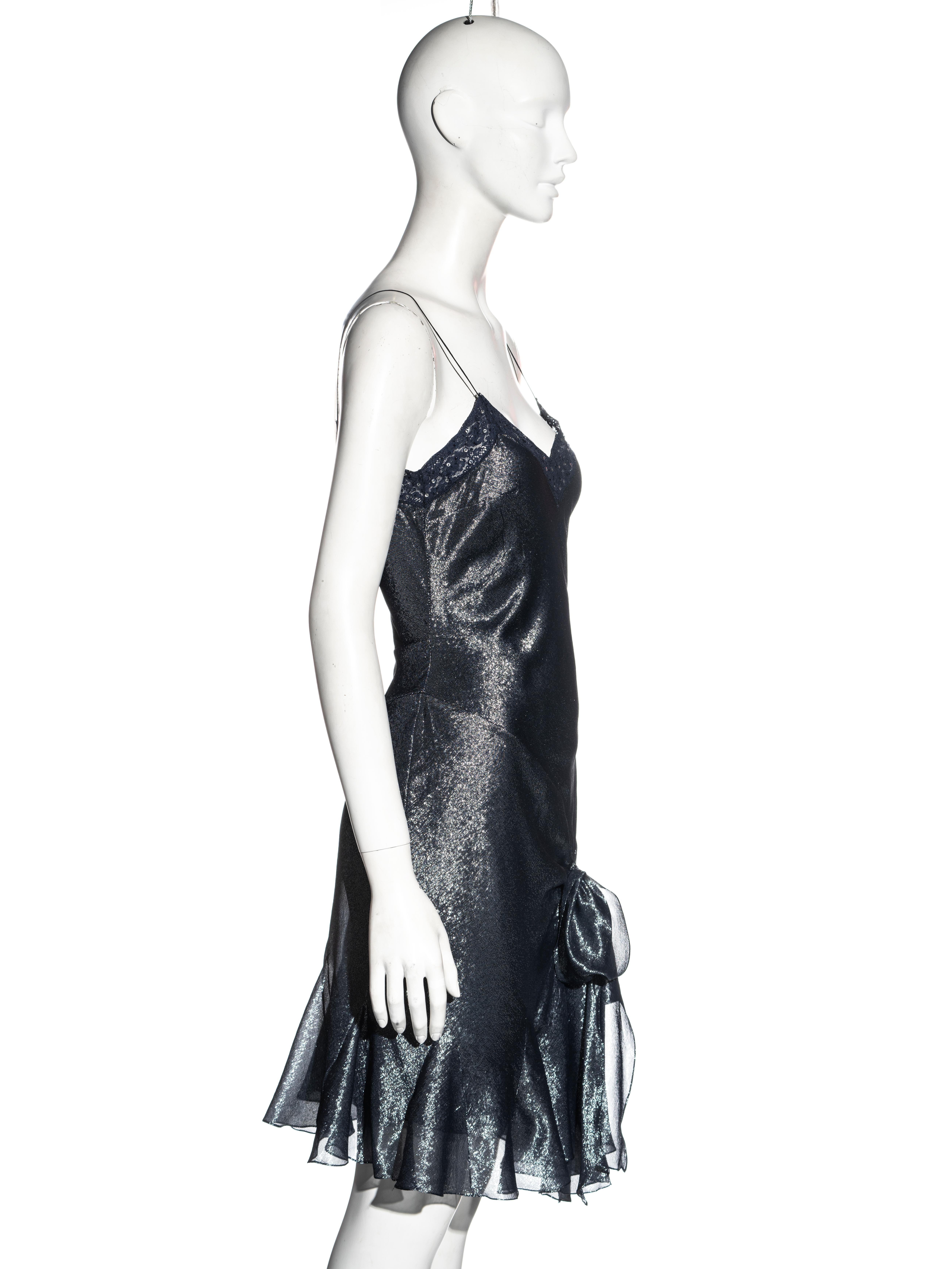 John Galliano metallic blue silk lurex and lace evening slip dress, ss 2004 For Sale 3