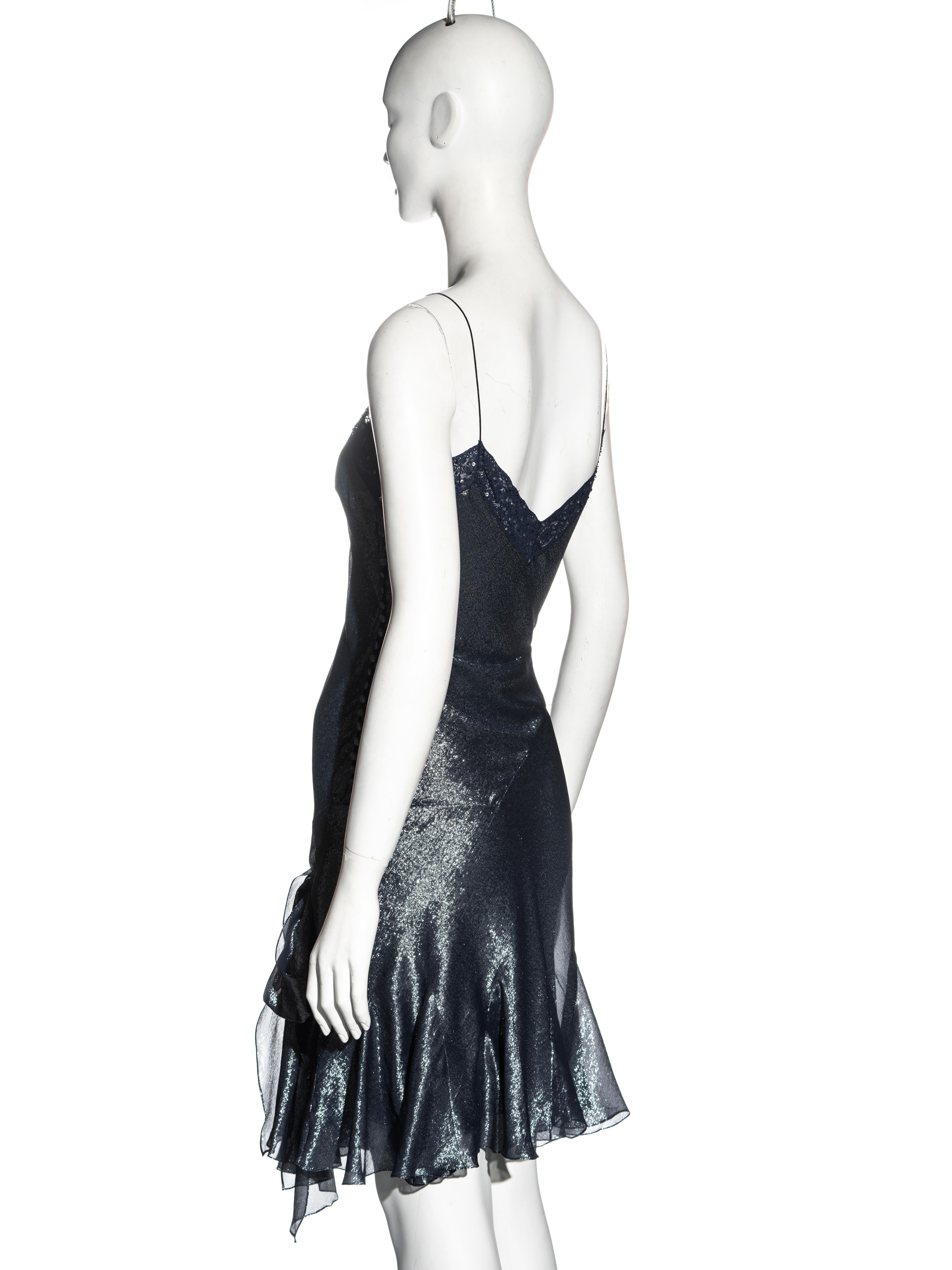 John Galliano metallic blue silk lurex and lace evening slip dress, ss 2004 For Sale 4