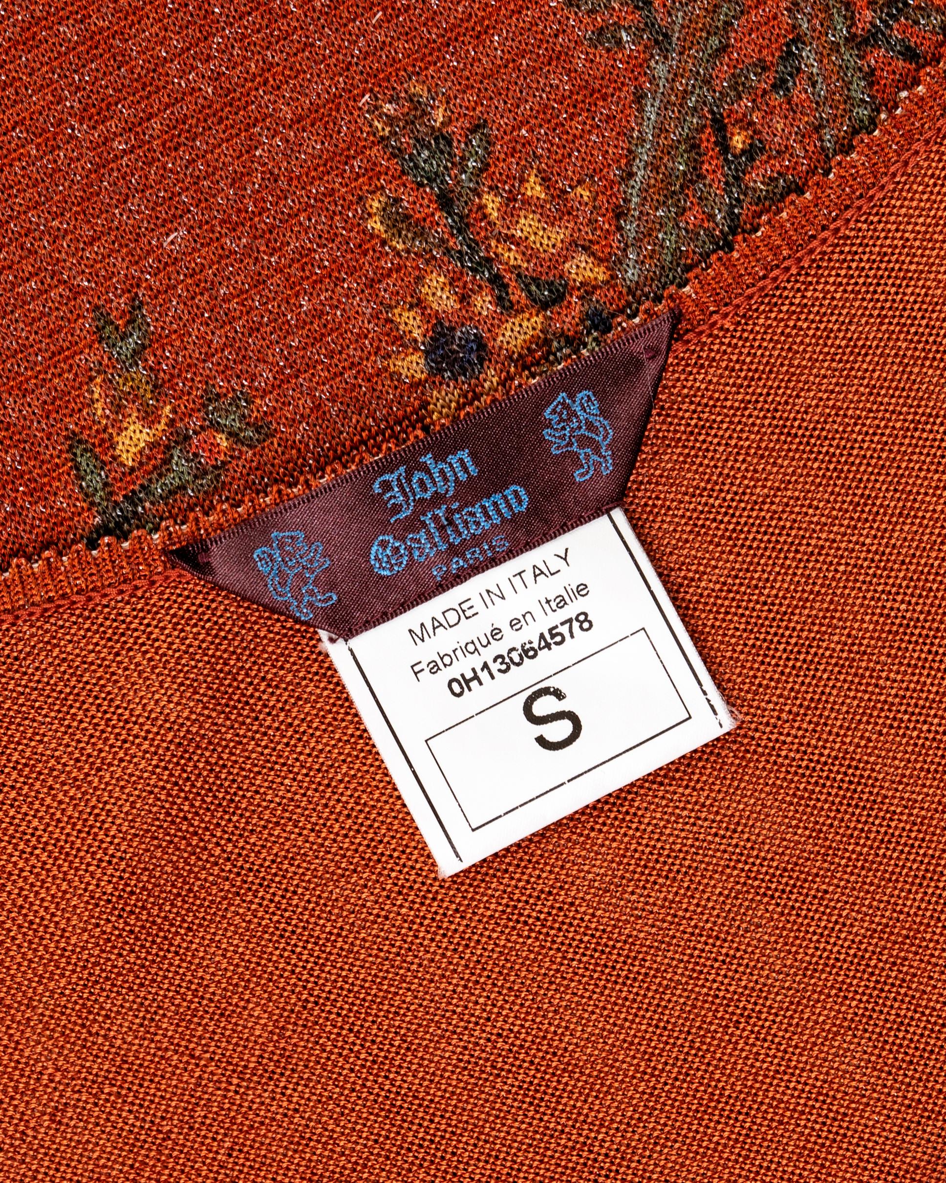 John Galliano - Robe longue en maille de viscose cuivrée métallisée à motifs floraux, automne-hiver 2000 en vente 7
