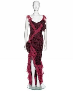 John Galliano metallic plum bias cut chiffon evening dress, fw 2003