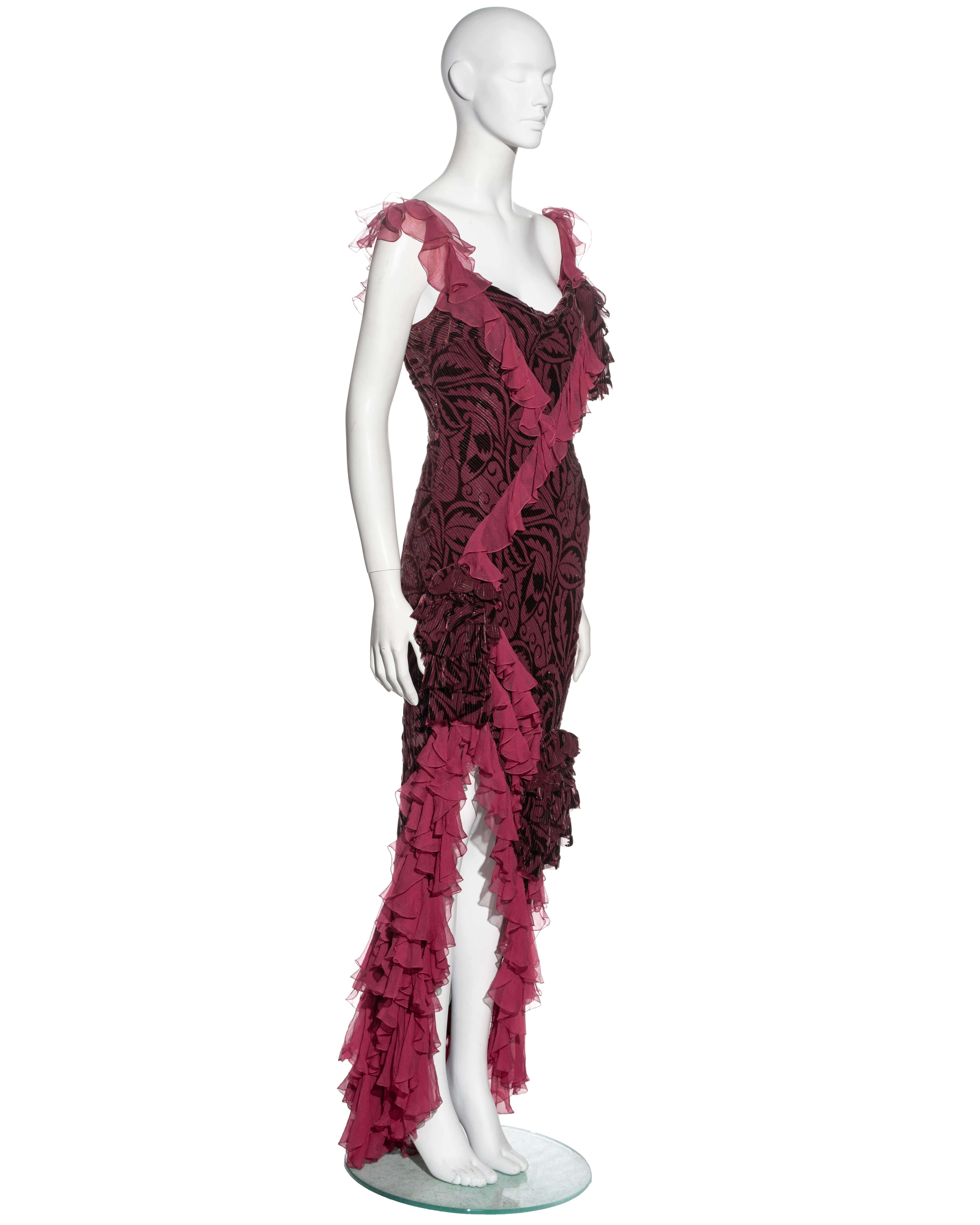 Women's John Galliano metallic plum bias cut chiffon evening dress, fw 2003