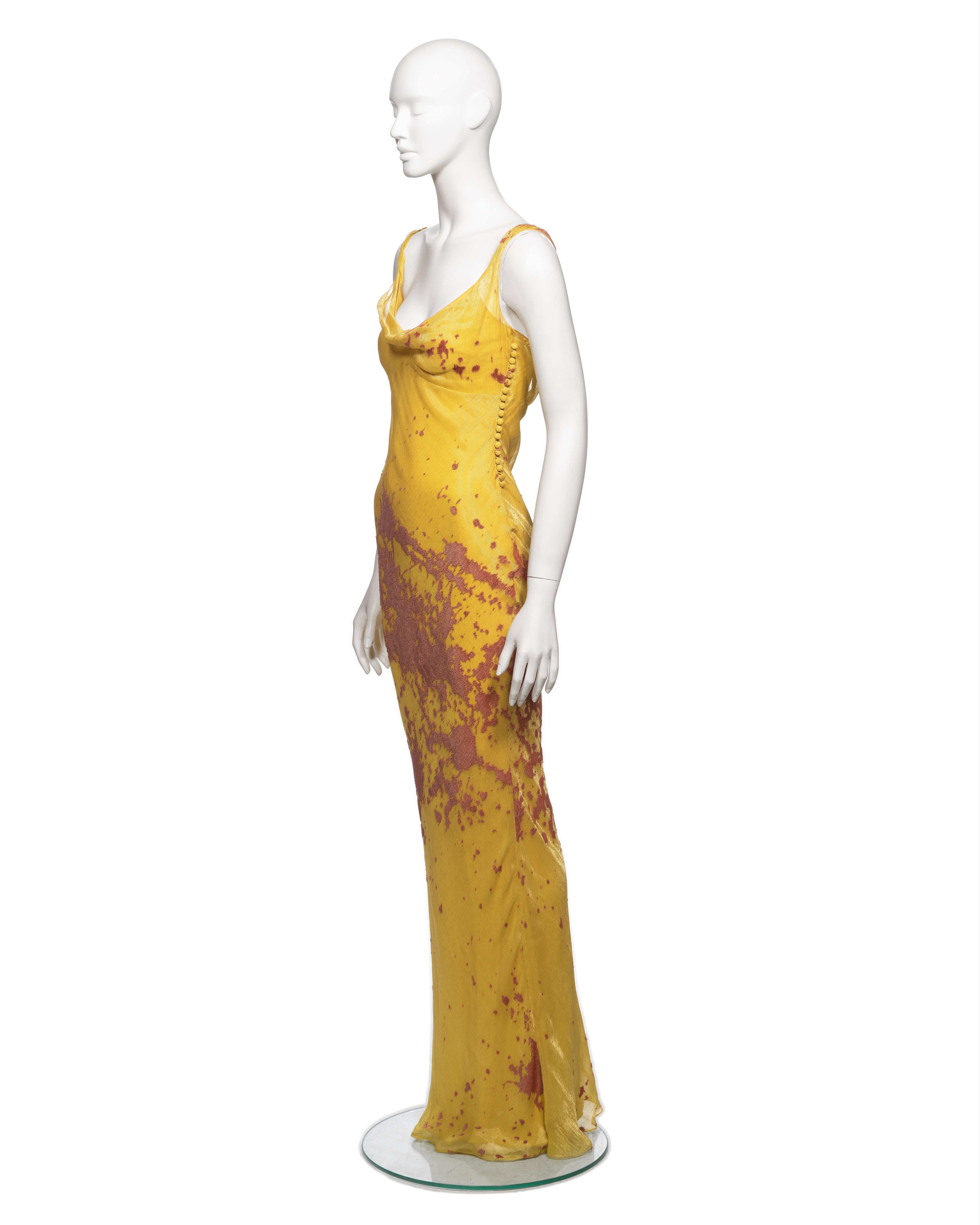 John Galliano Metallic Yellow and Peach Lamé and Silk Evening Dress, FW 2000 For Sale 6