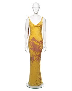 John Galliano Metallic Yellow and Peach Lamé and Silk Evening Dress, FW 2000