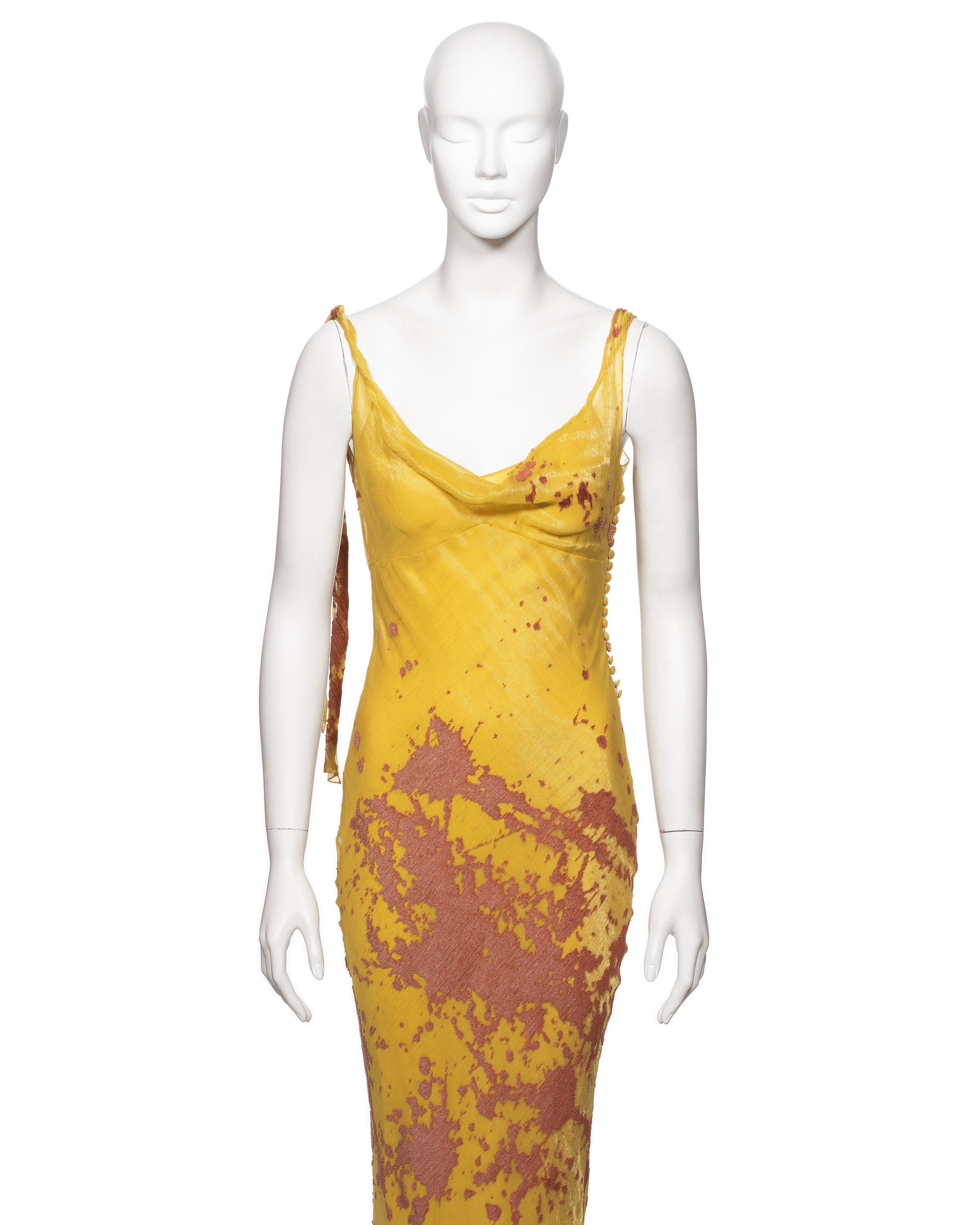 John Galliano Metallic Yellow and Peach Lamé and Silk Evening Dress, FW 2000 In Good Condition For Sale In London, GB