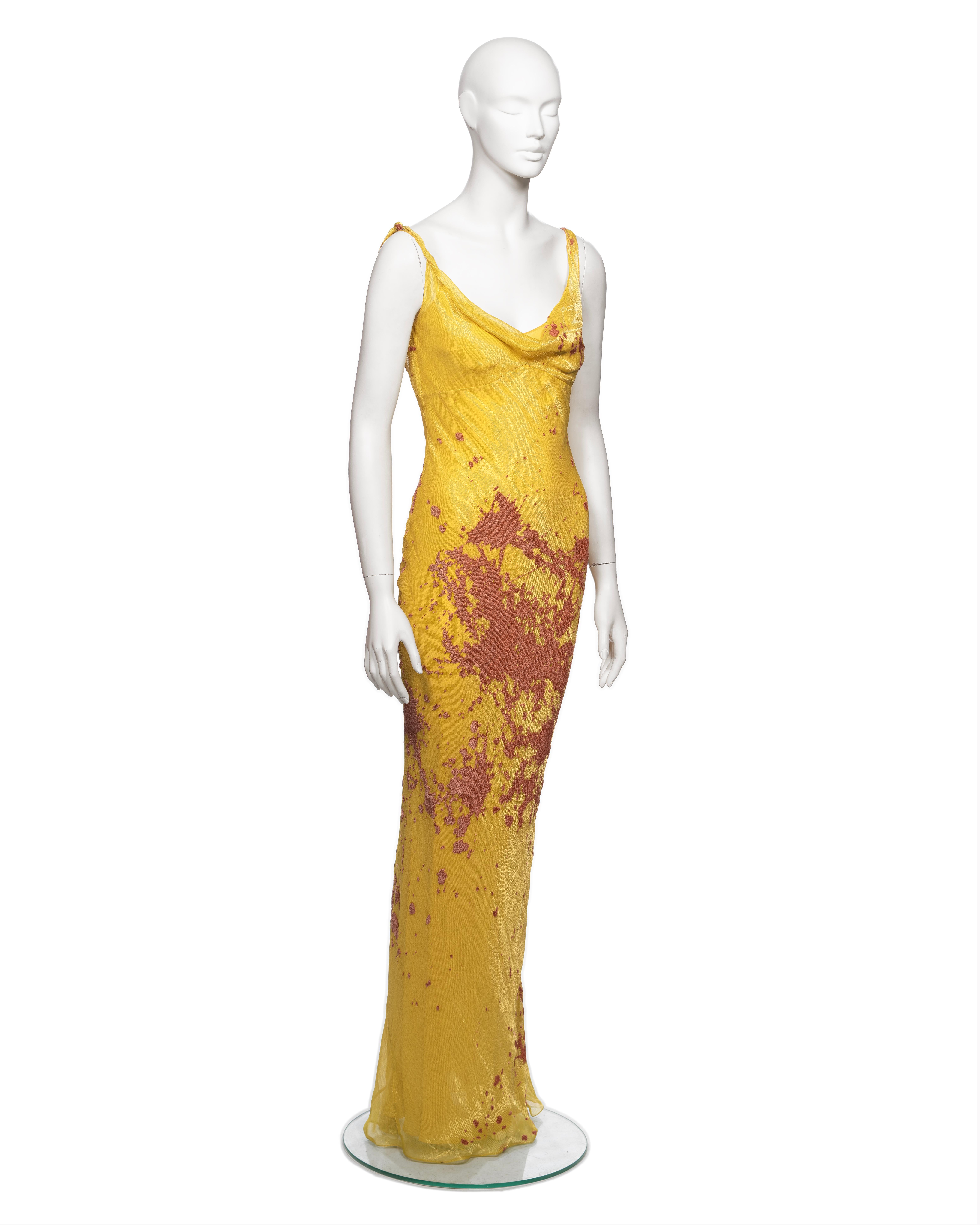 Women's John Galliano Metallic Yellow and Peach Lamé and Silk Evening Dress, FW 2000 For Sale