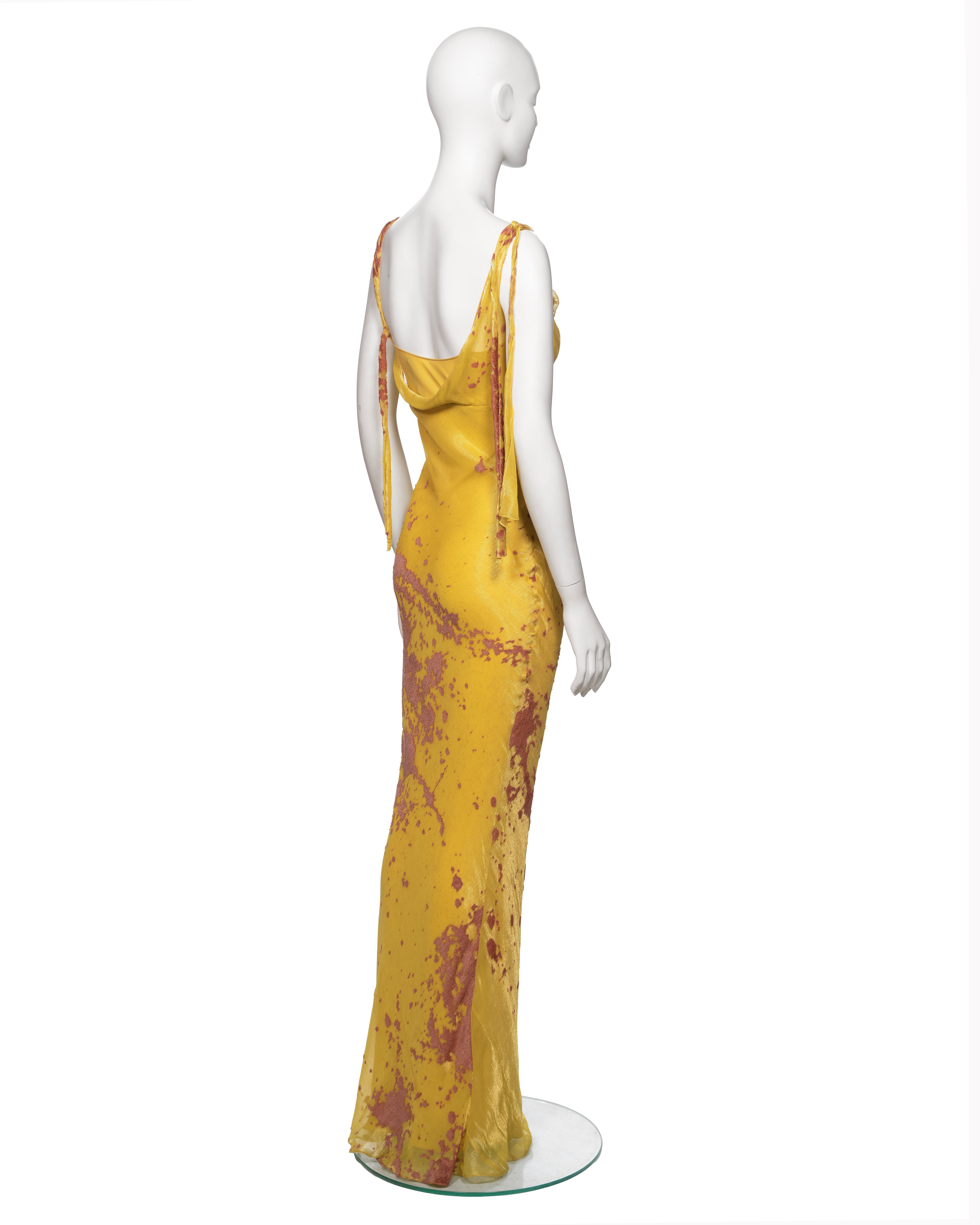 John Galliano Metallic Yellow and Peach Lamé and Silk Evening Dress, FW 2000 For Sale 2