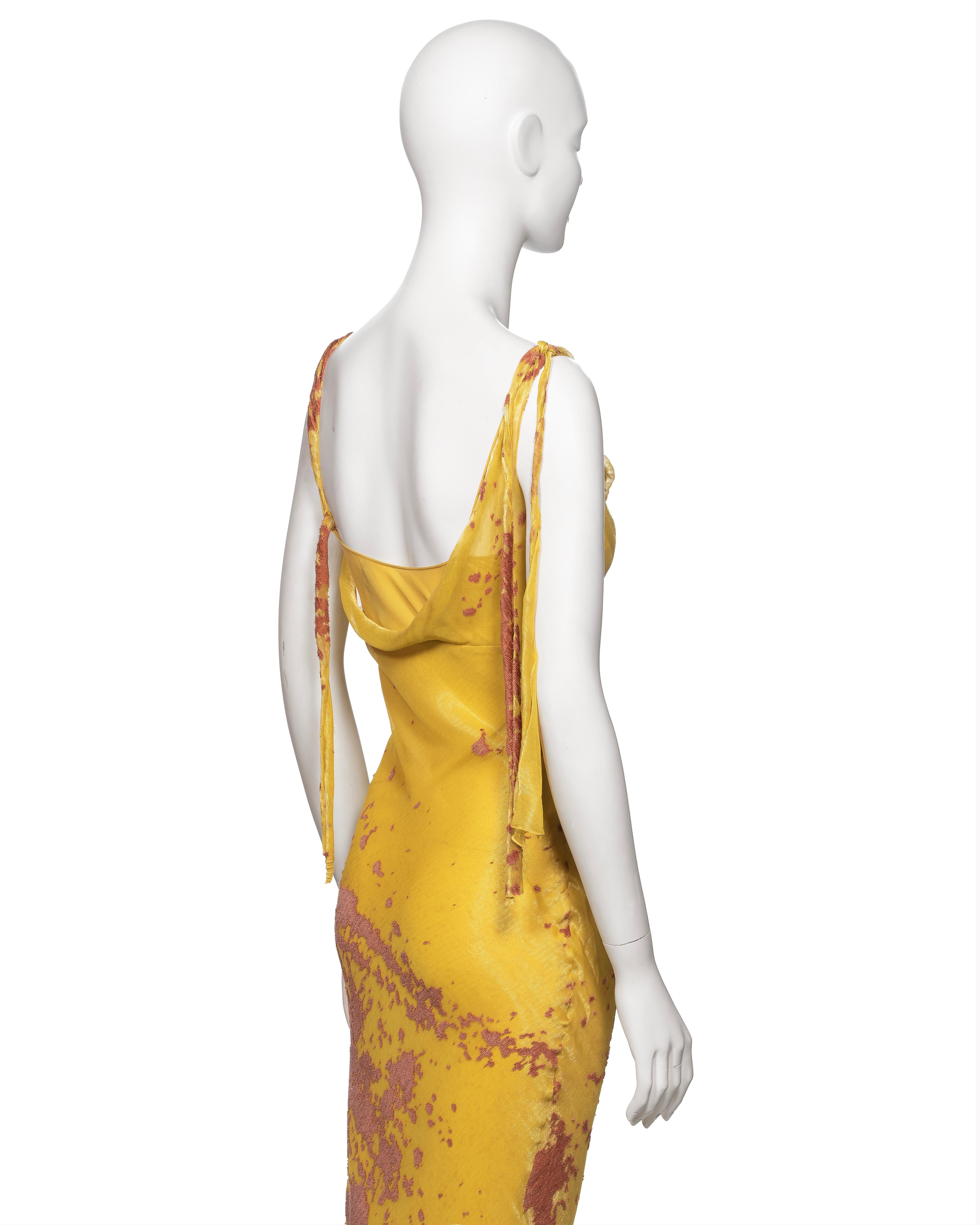 John Galliano Metallic Yellow and Peach Lamé and Silk Evening Dress, FW 2000 For Sale 3